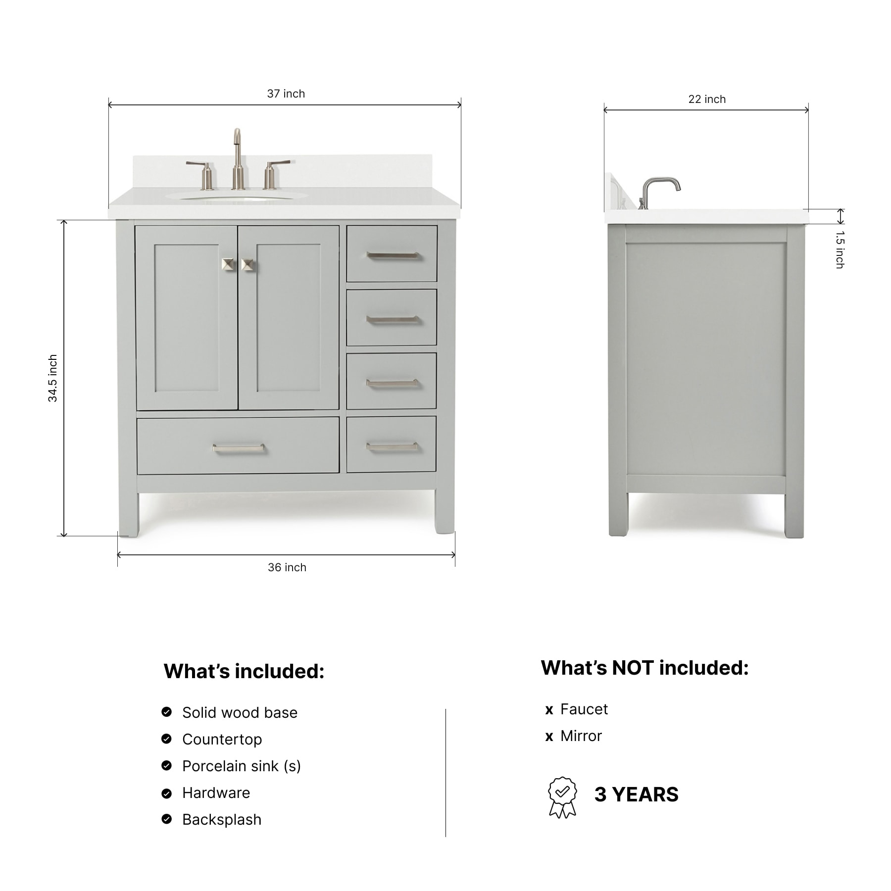 ARIEL A037SLWQOVOGRY Bath-Vanity-Combo - View #3