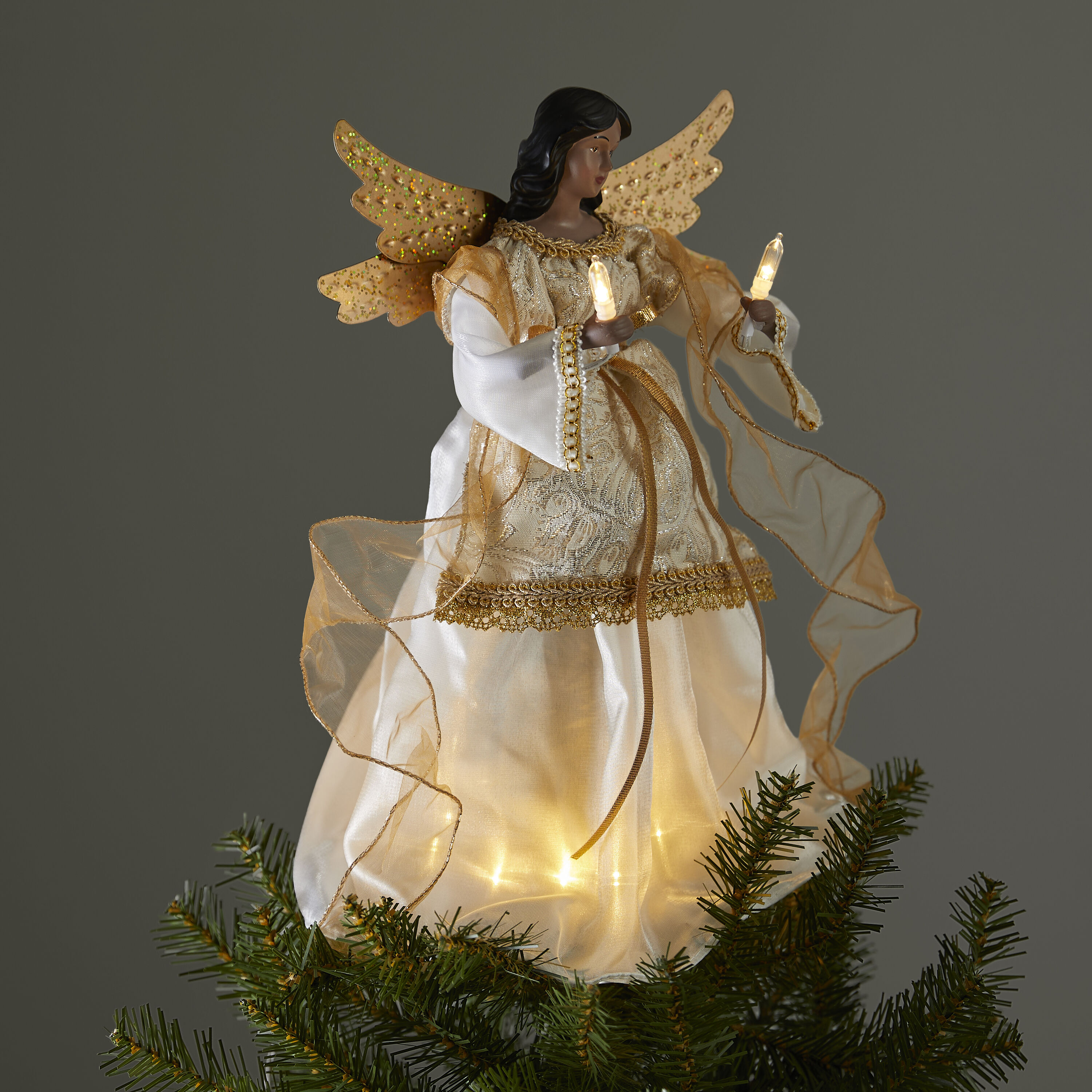 GE 14-in Angel White/Gold White Christmas Tree Topper