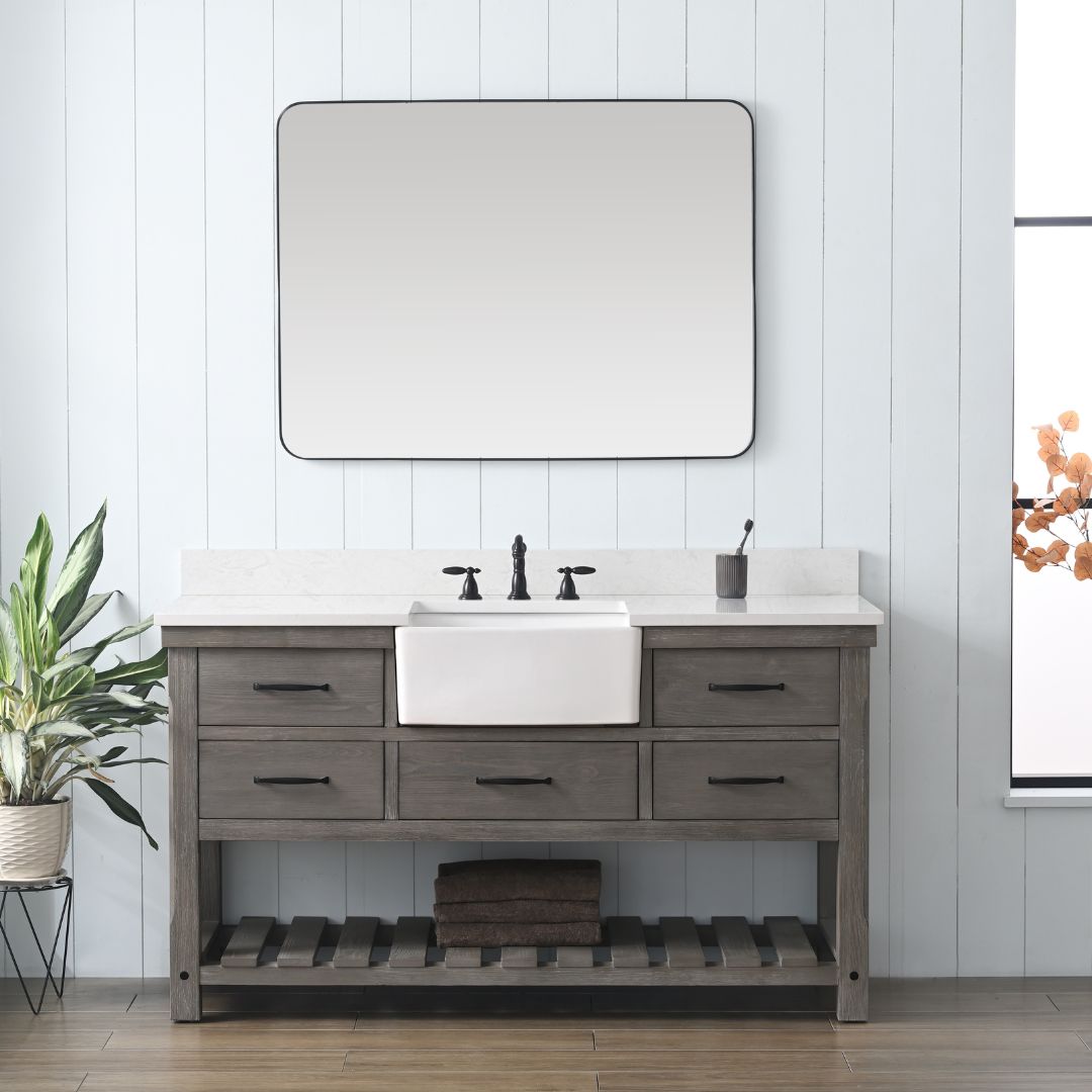 Sudio Design WESLEY-60WG-S WESLEY WEATHERED 60-in Weathered Gray Undermount Single Sink Bathroom Vanity with Ariston White Engineered Stone Top