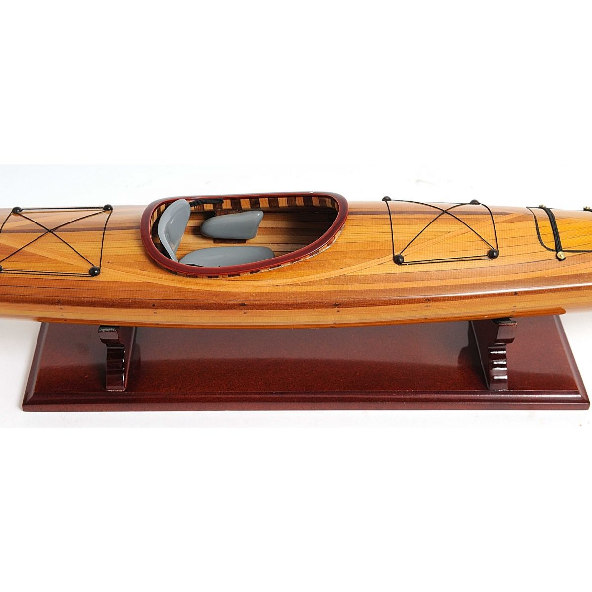 HomeRoots Wooden Boat Model with Interior Ribs, Oars, and Brass