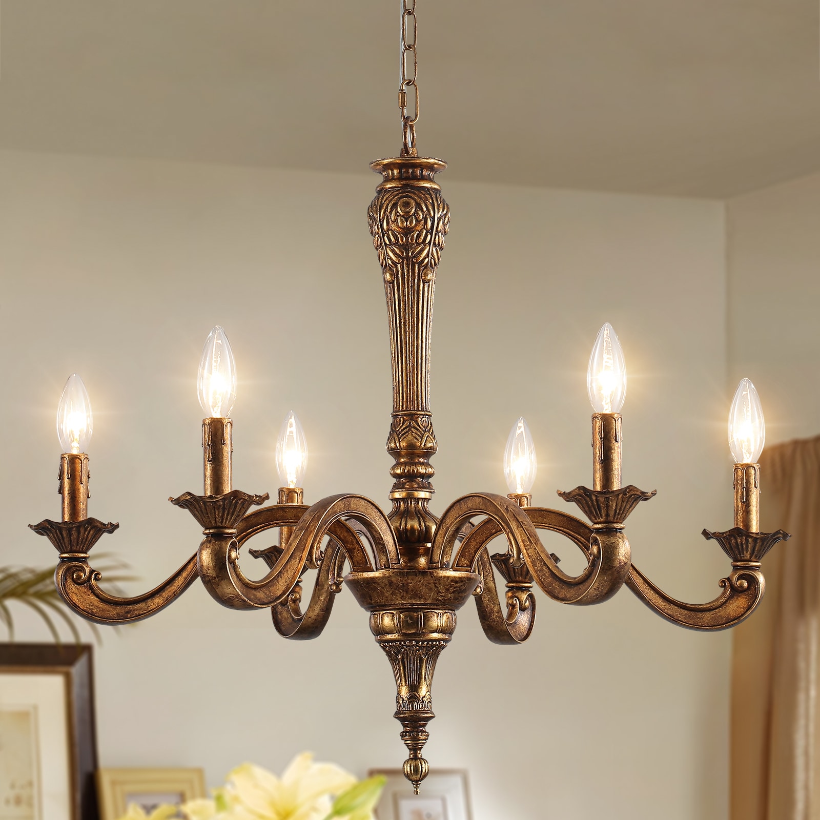 ZemSum 6-Light Antique Brass Traditional Vintage Metal Wagon Wheel Chandelier