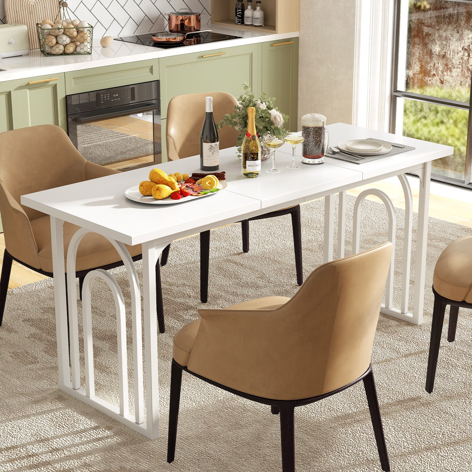 Slickblue Modern Rectangular Fixed Dining Table Metal Arch Support Base ...