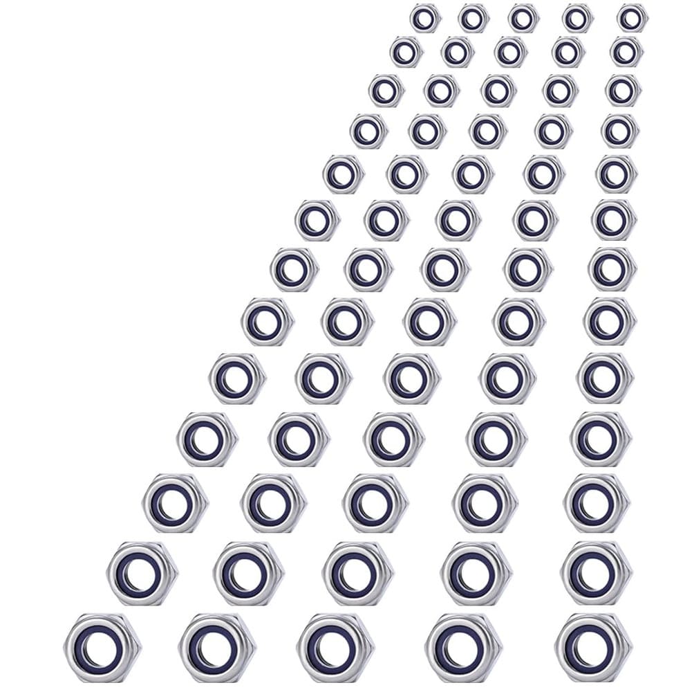Ahfiwaso  Stainless Steel Self Lock Hex Nuts Set 60 Pieces Multiple Sizes M2 to M18 with Nylon Insert for Secure Fastening