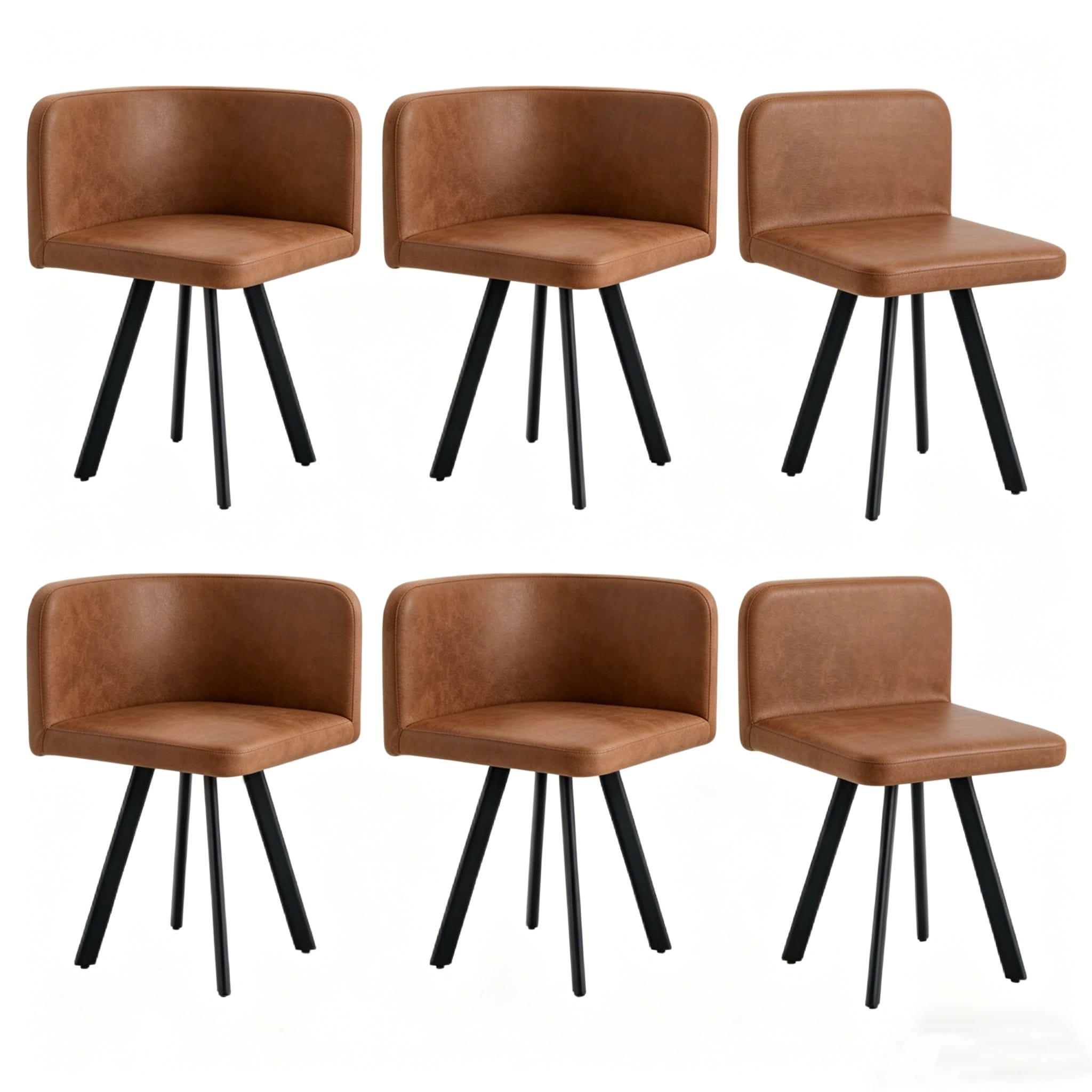 Anysun 6 Piece Brown PU Dining Chair Set Two Designs Unified Aesthetics ...