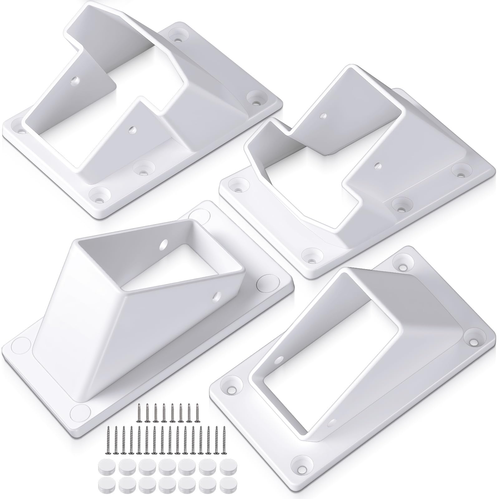 Phyfalip 4 Pack 2 by 3.5 Vinyl Fence Stair Railing Brackets Kit with Screws for Porch and Deck Railing Installation durable home and garden