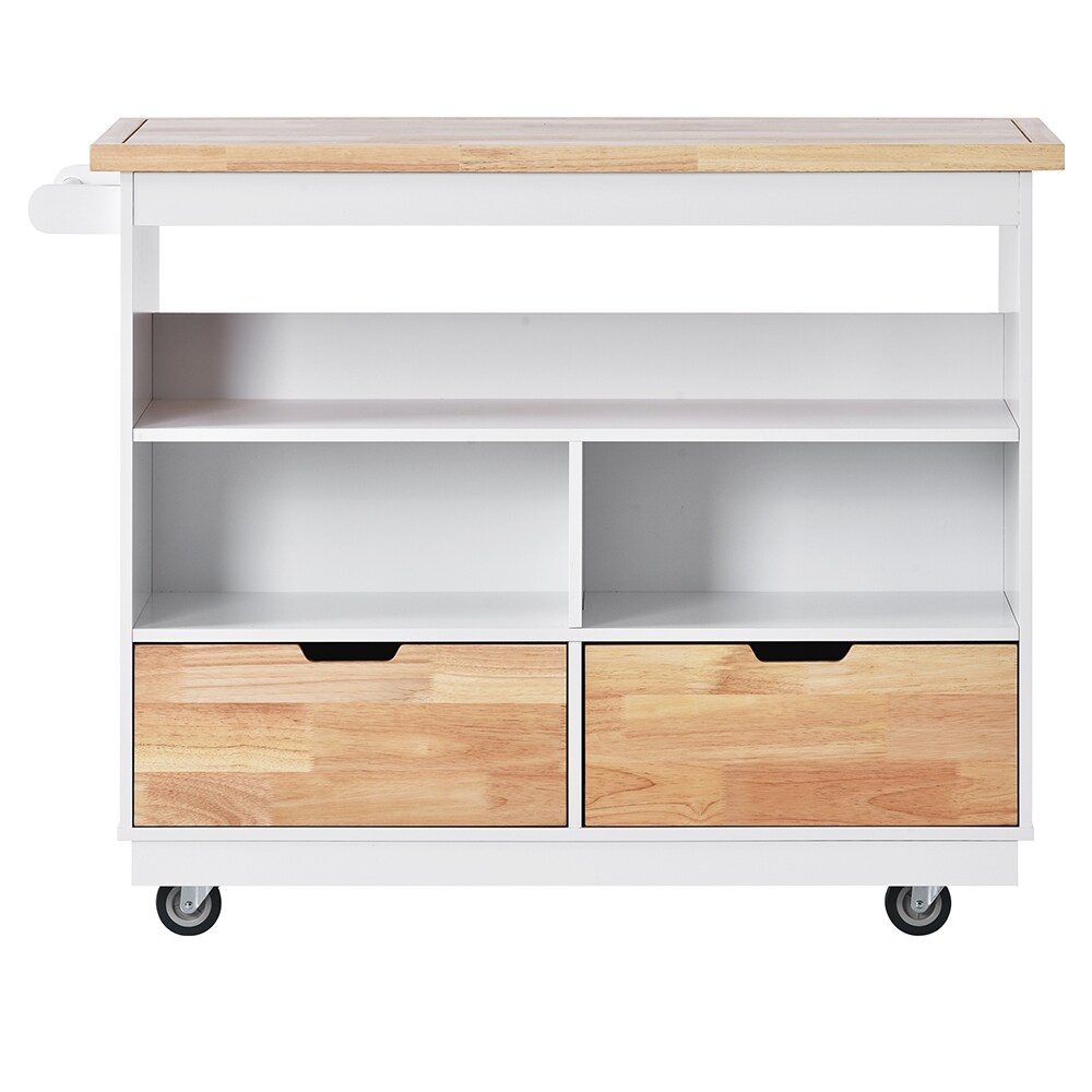 Best Selling Home Decor 329721 White Wood Base with Wood Rolling Kitchen Island ( 21.7-in x 46-in x 35.62-in )