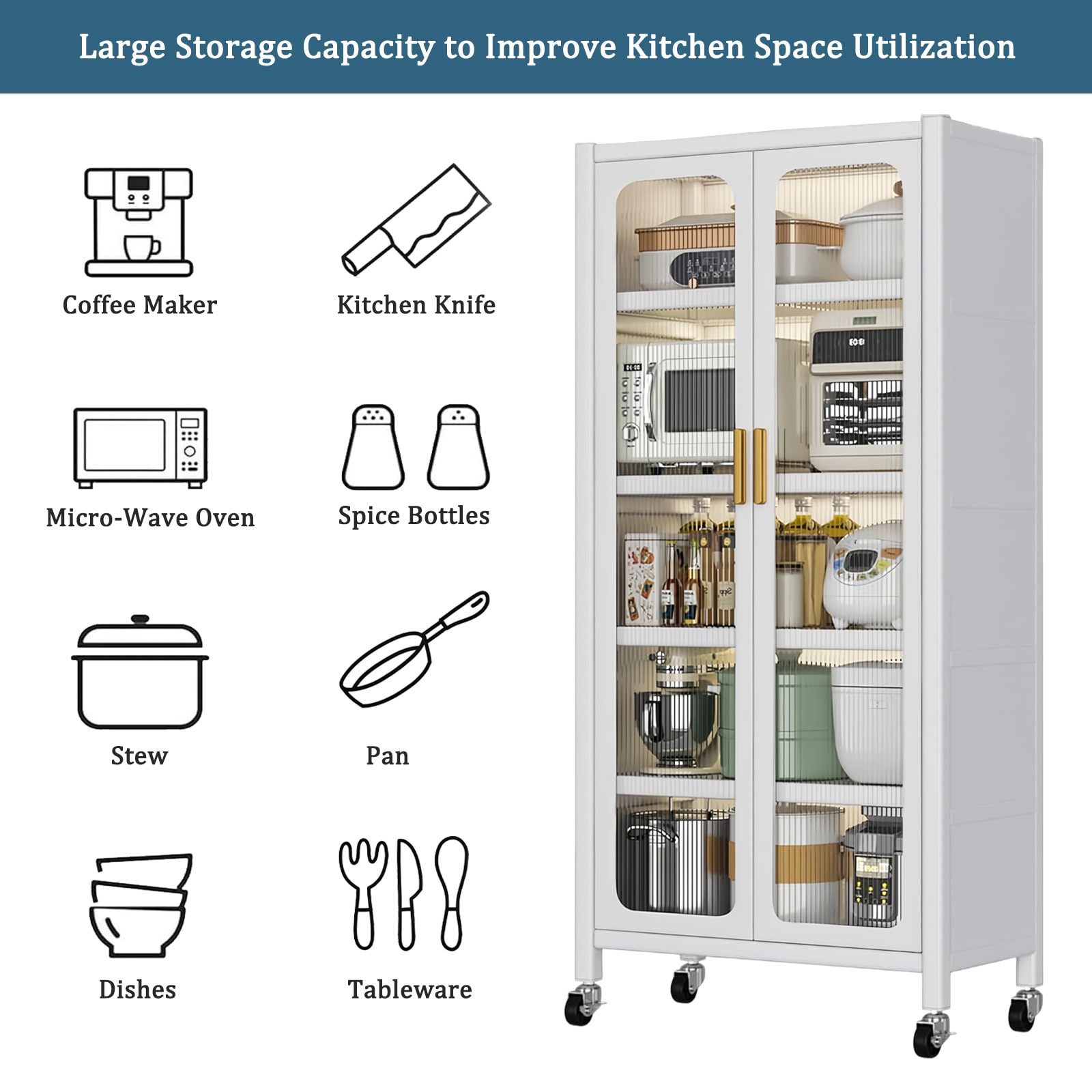 GDFStudio Modern 65 Inch 6 Tier Metal Kitchen Pantry Storage Cabinet ...