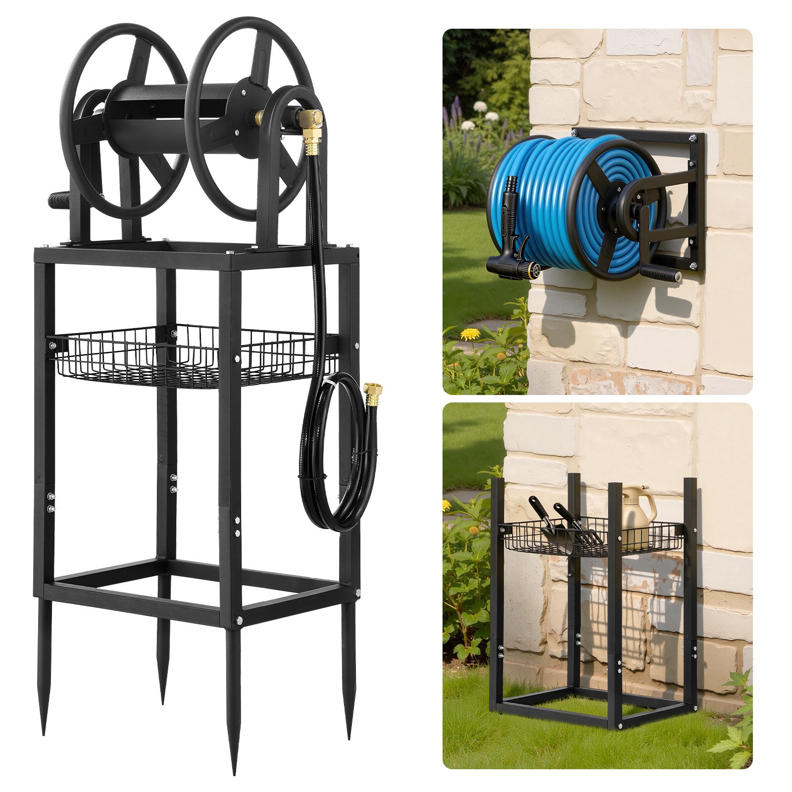 VELMONT INC Freestanding Garden Hose Reel Holds 125 Feet of Five ...