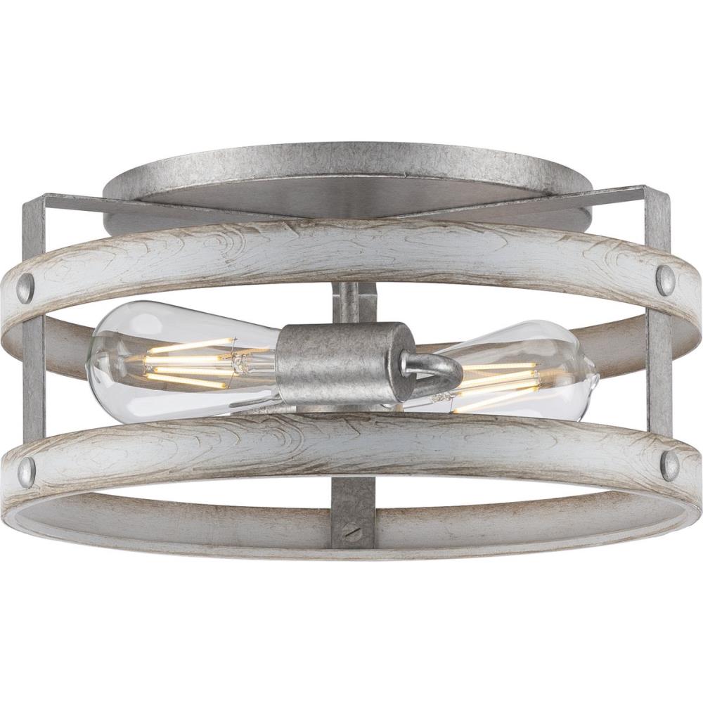 Gulliver Whitewashed Galvanized 2-Light Farmhouse Flush Mount Ceiling Light