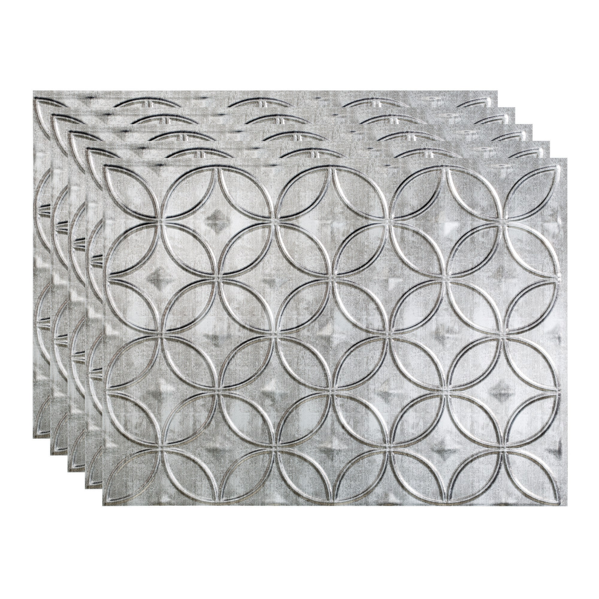 Fasade PB6121 Rings 18.25-in x 24.25-in Vinyl Crosshatch Silver Backsplash Panels 5.0 -Pack