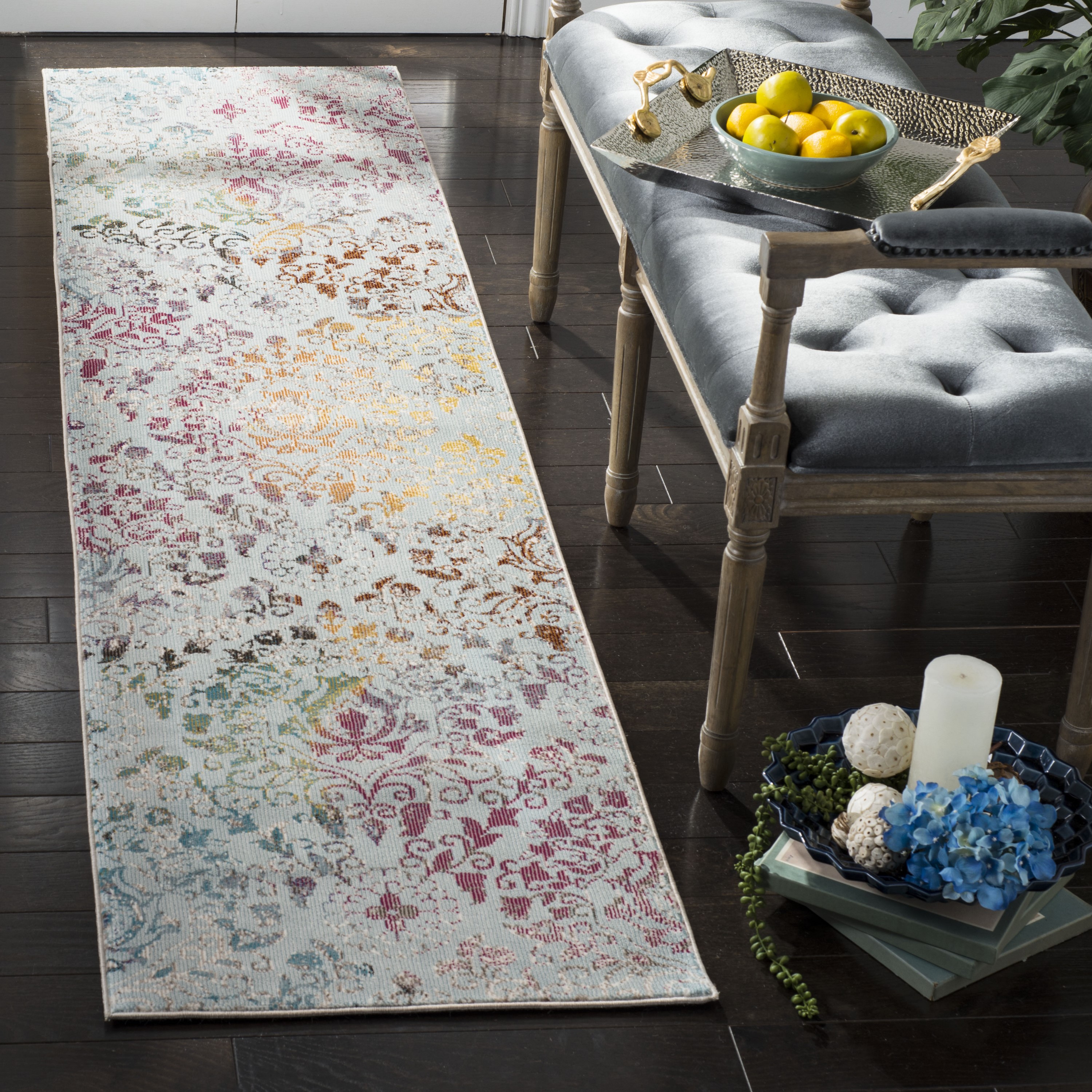 Safavieh ARA172B-28 Aria Fostat 2 x 8 (ft) Loomed Polypropylene Blue/Multi Rectangular Indoor Distressed/Overdyed Runner rug