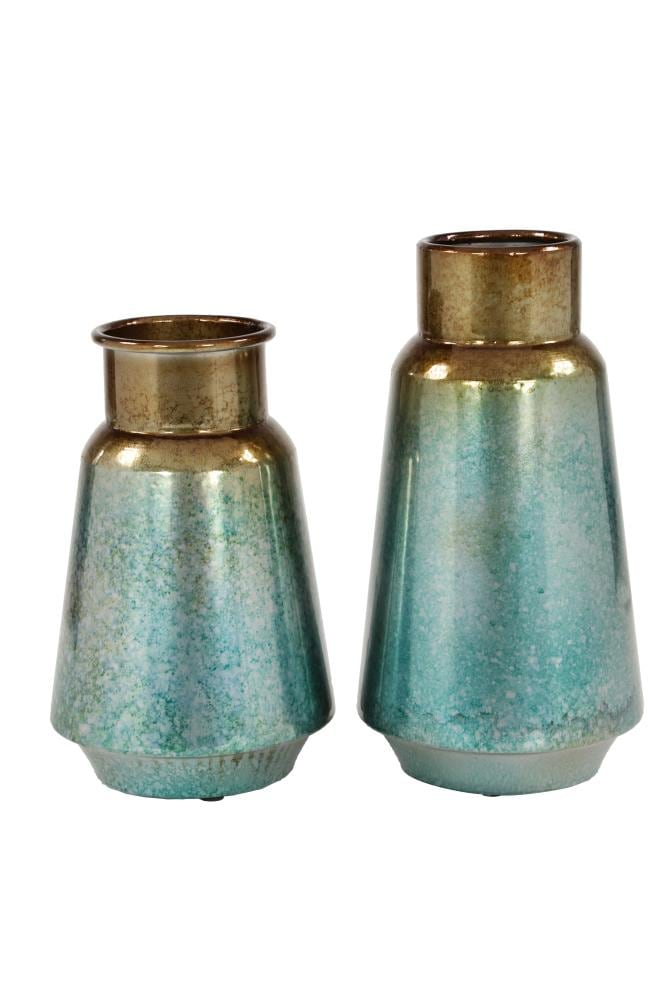 Grayson Lane 53612 2-Pack Blue Metal Rustic Vase