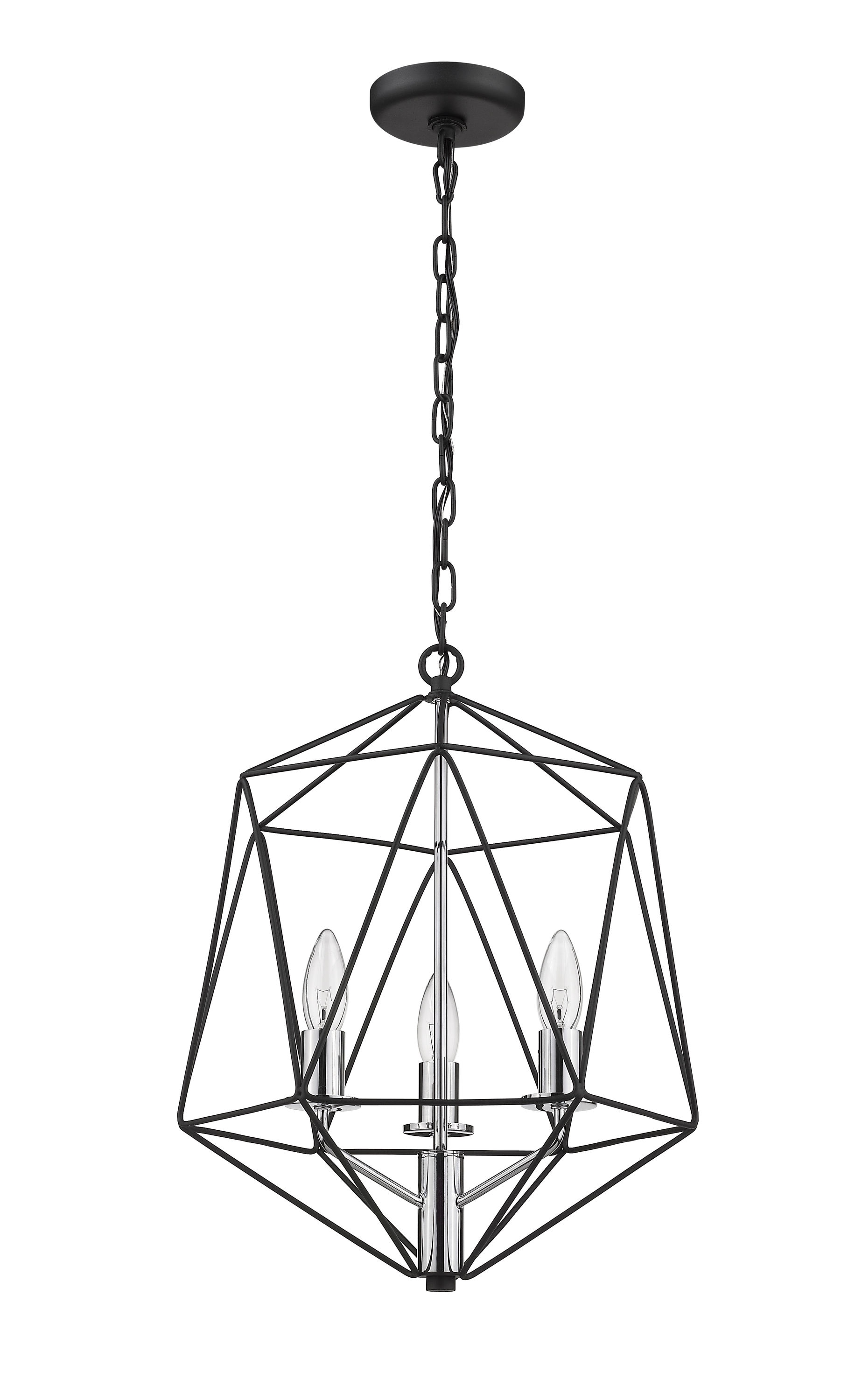 Matte Black and Chrome Geometric Cage Chandelier