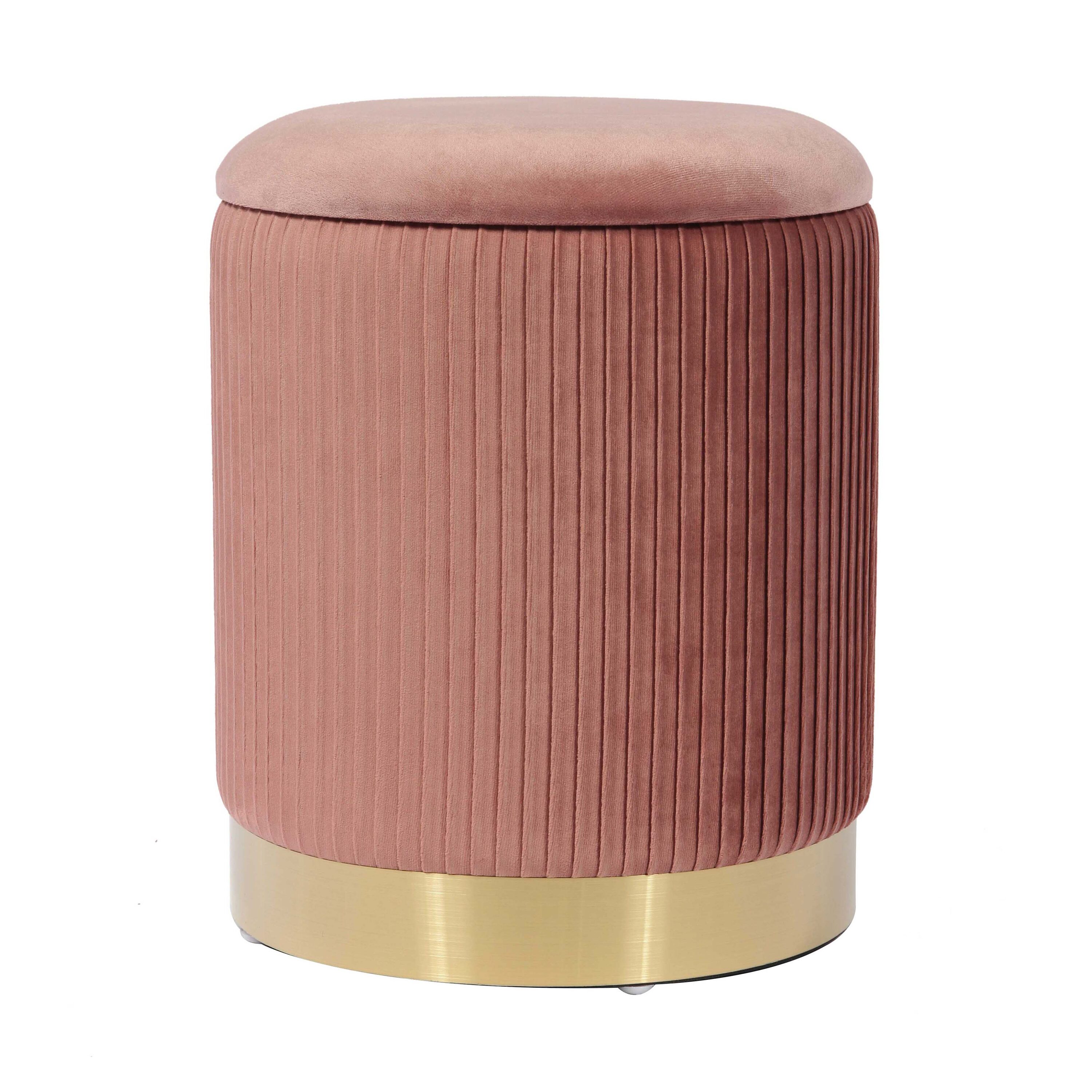 TOV Furniture TOV-OC68154 Zoe Glam Blush Velvet Round Storage Ottoman