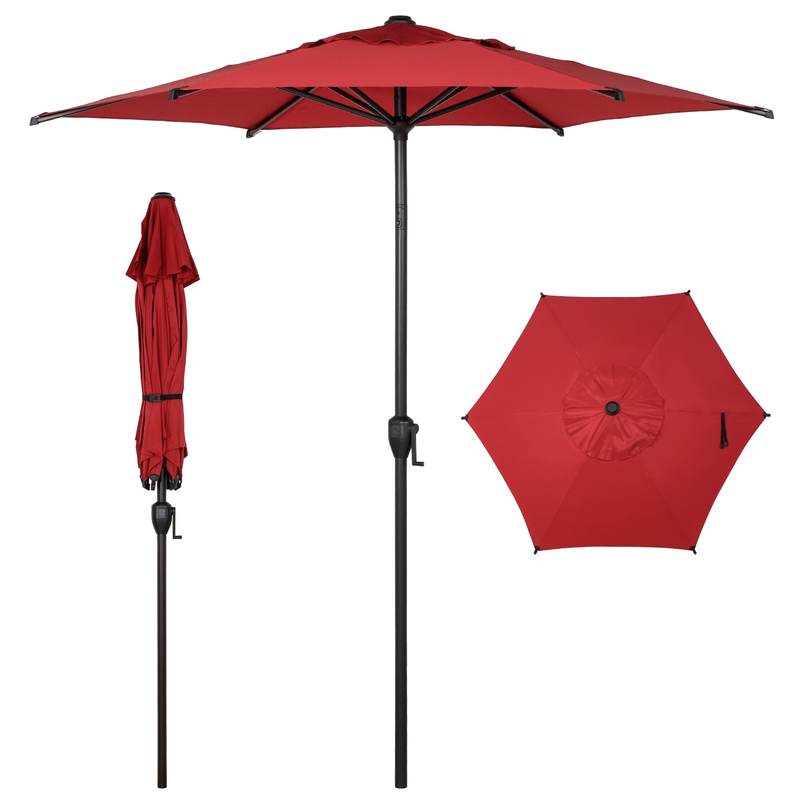 Lyon 7.5ft Red Steel Market Patio Umbrella with Tilt