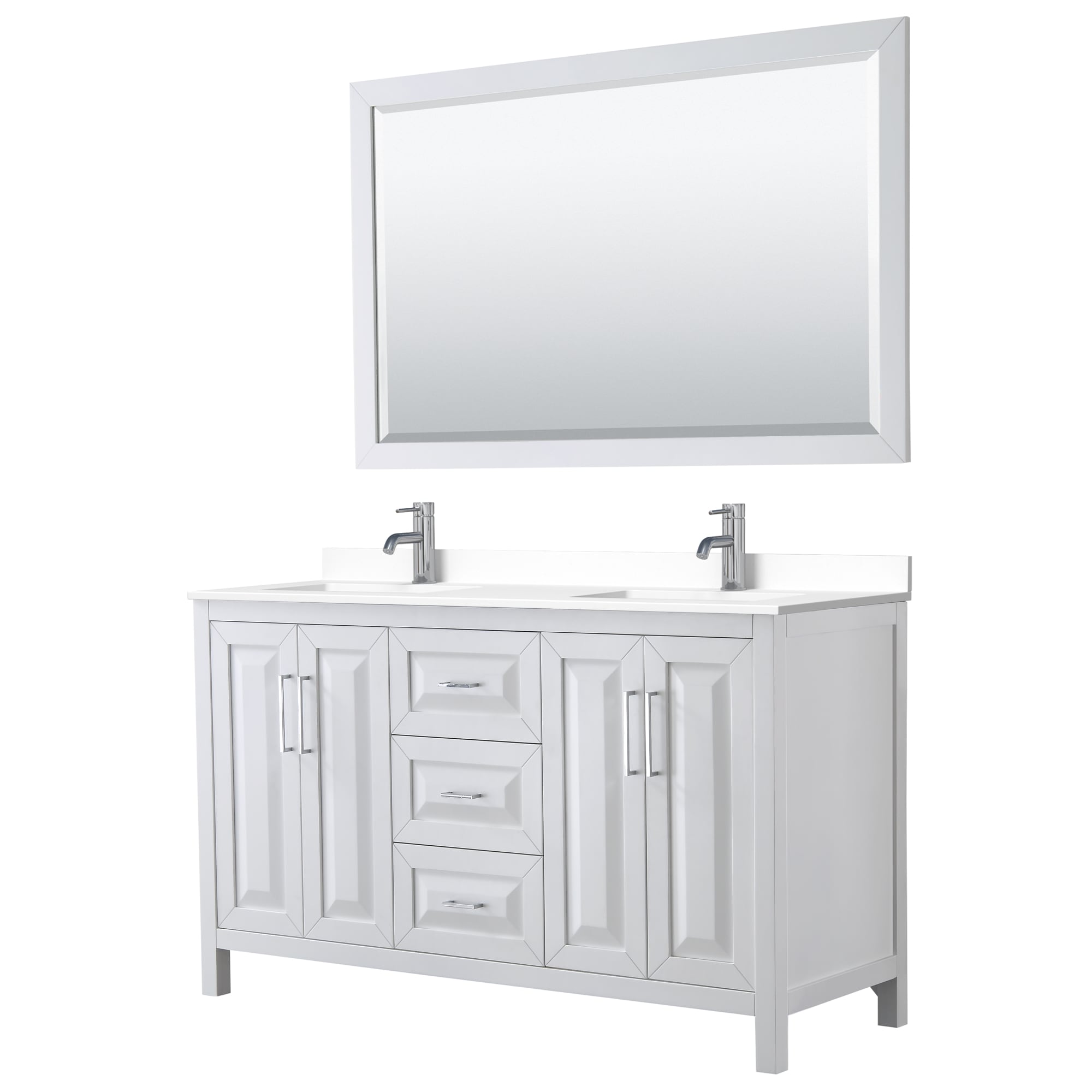 Wyndham Collection WCV252560DWHWCUNSM58 Daria 60-in White with Polished Chrome Trim Undermount Double sink Bathroom Vanity with White Cultured Marble Cultured marble Top (Mirror Included)