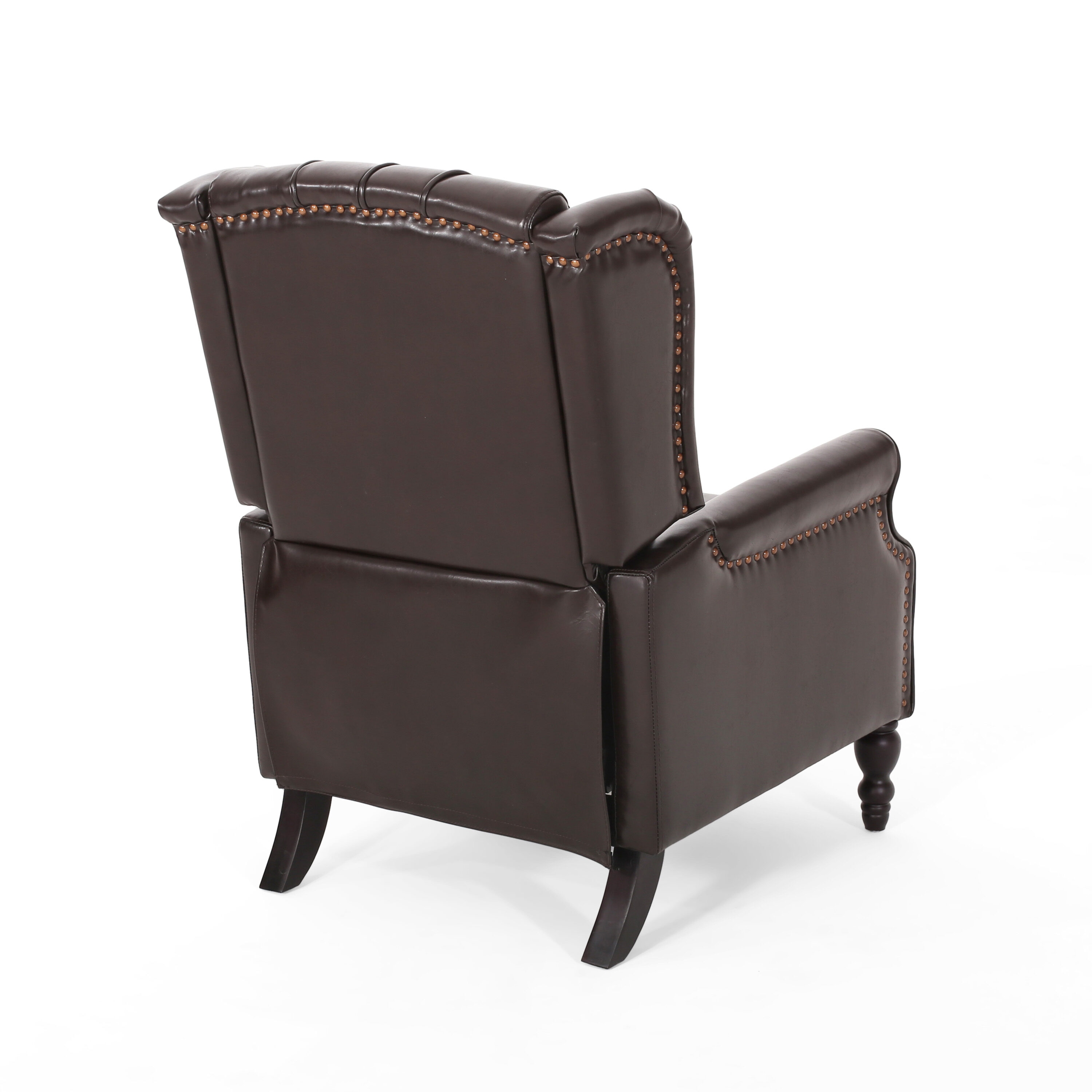Brown Tufted Leather Wingback Recliner with Wood Legs
