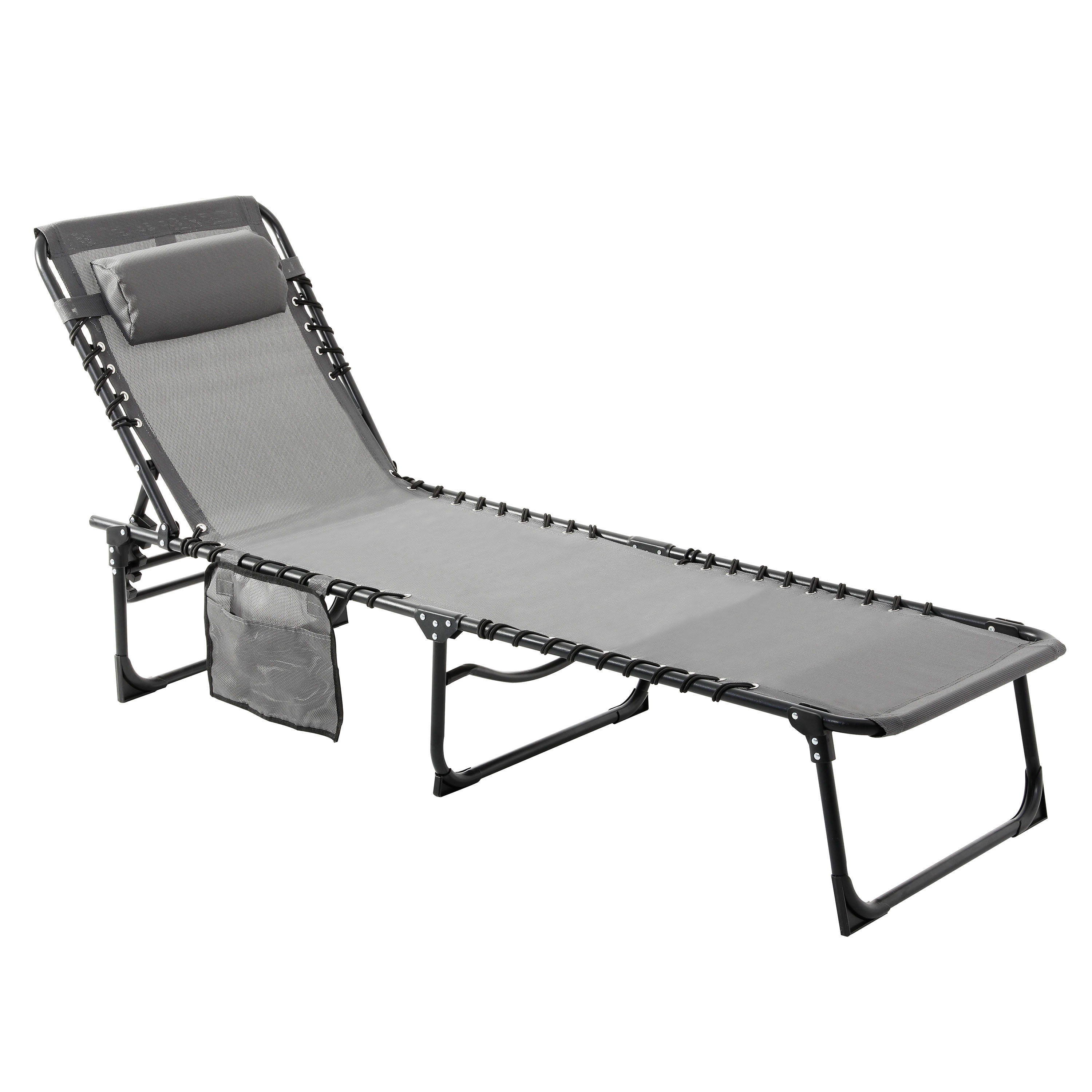 heldin Overstijgen Kosmisch VEIKOUS Outdoor Chaise Lounge Chair 4-Fold for Patio with Detachable Pocket  and Pillow, Gray in the Patio Chairs department at Lowes.com