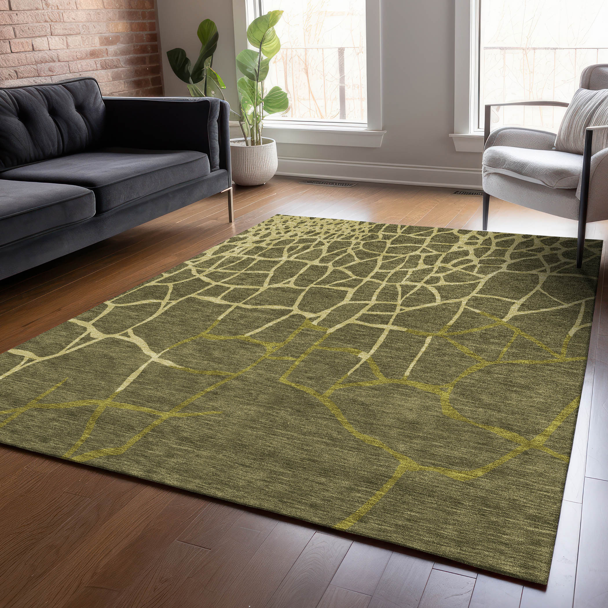 Addison Rugs ACN1049OL5X8 Chantille ACN1049OL 5 x 7 (ft) Polyester Olive Rectangular Indoor/Outdoor Geometric Machine washable Area rug
