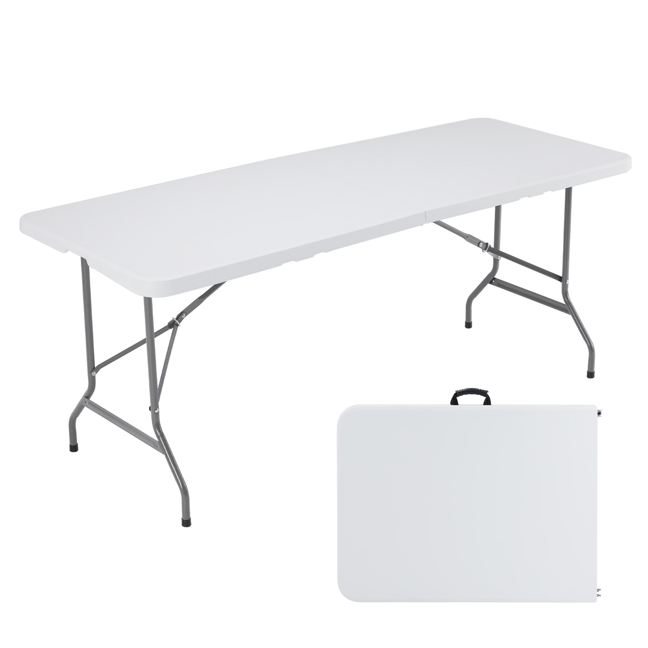 Sweetcrispy - 2.3-ft x 6-ft White Resin Rectangle Fold-in-Half Indoor/Outdoor Folding Banquet Tab...