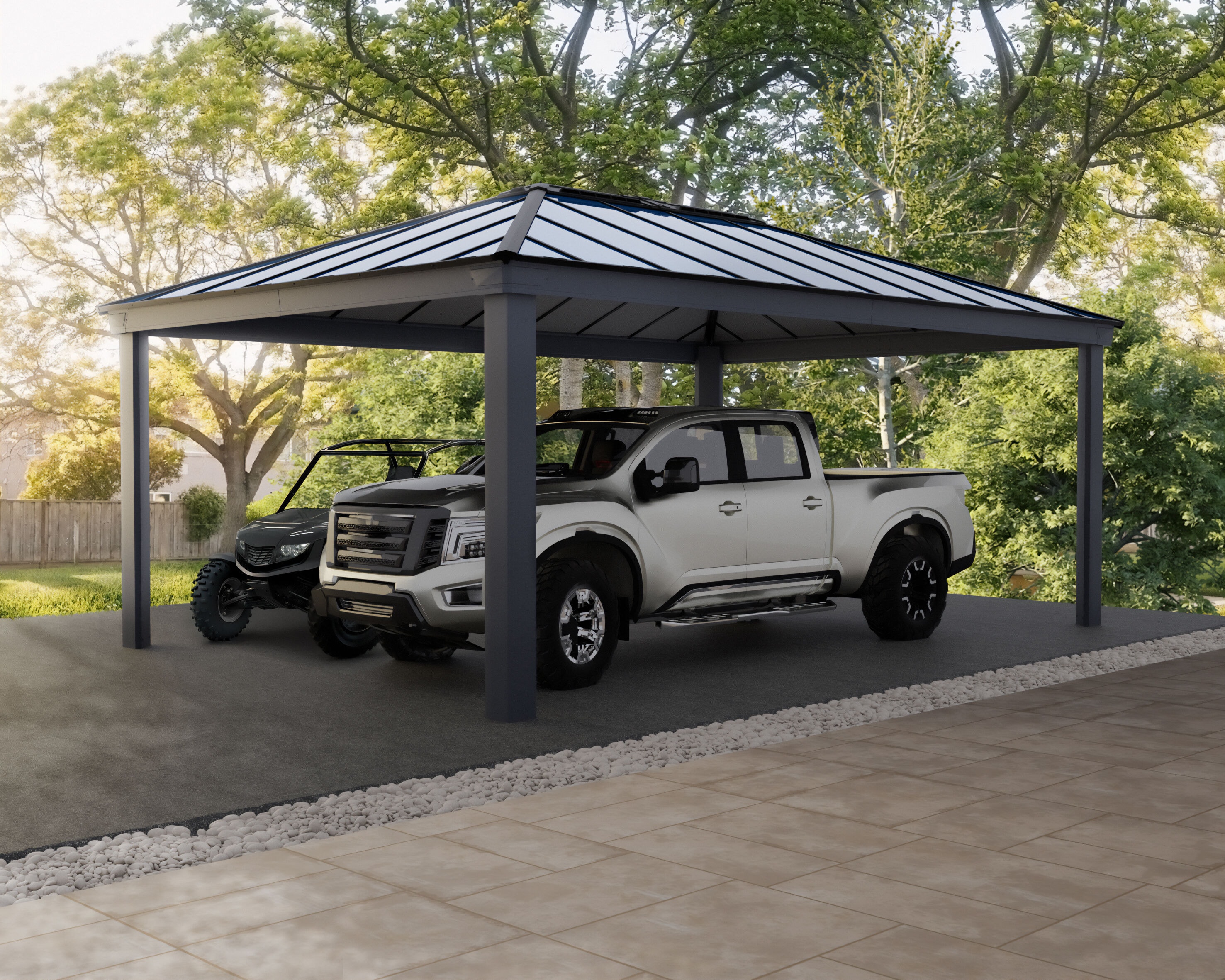 Canopia by Palram Colorado 14-ft W x 20-ft L x 9.75-ft H Gray Frame/Gray Op.Panels Aluminum Carport with Polycarbonate Roof #707323