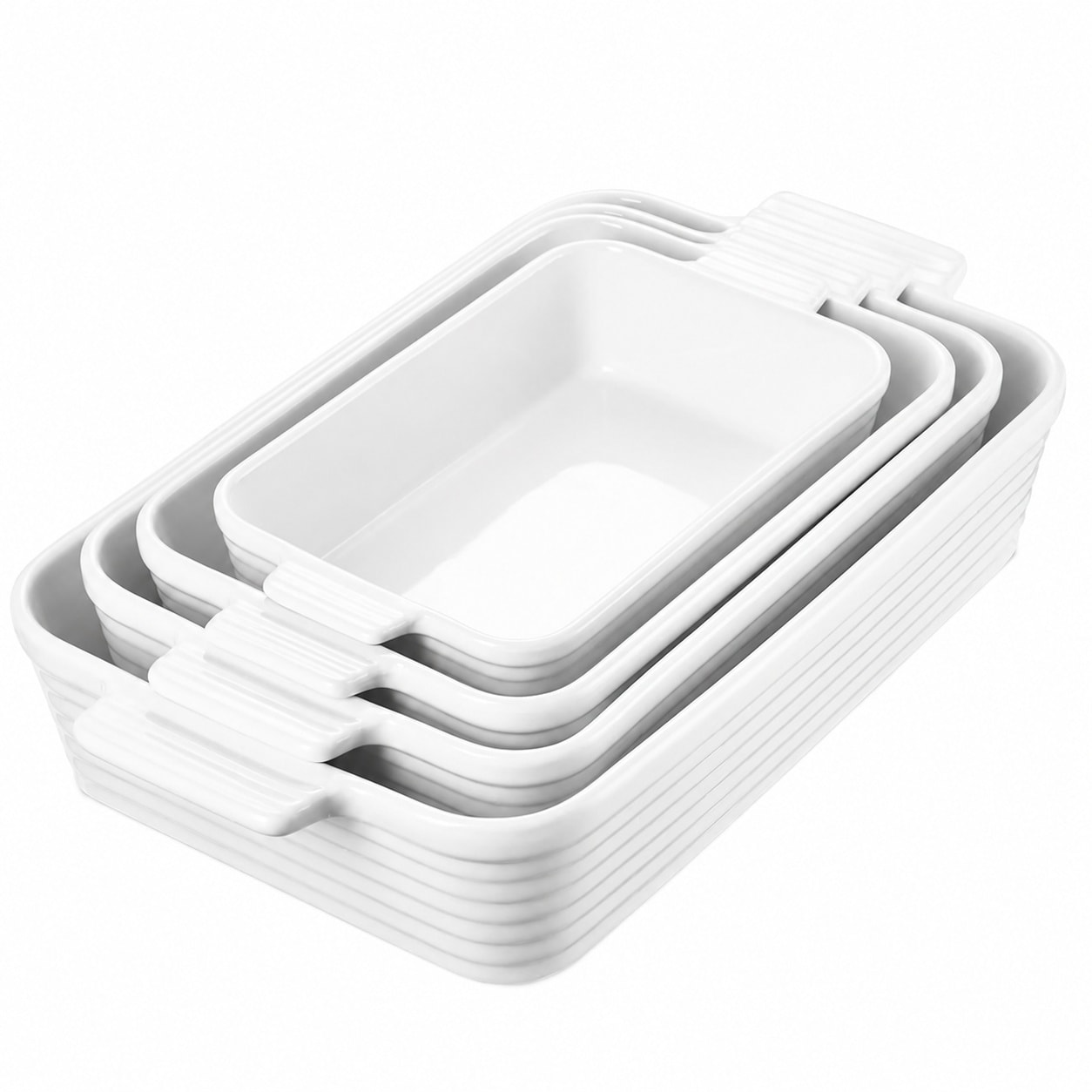 Aoibox  4 Piece Rectangular Porcelain Baking Dish Set with Handles Nesting Ceramic Casserole Pans 9 6 to 15 2 in Oven Safe