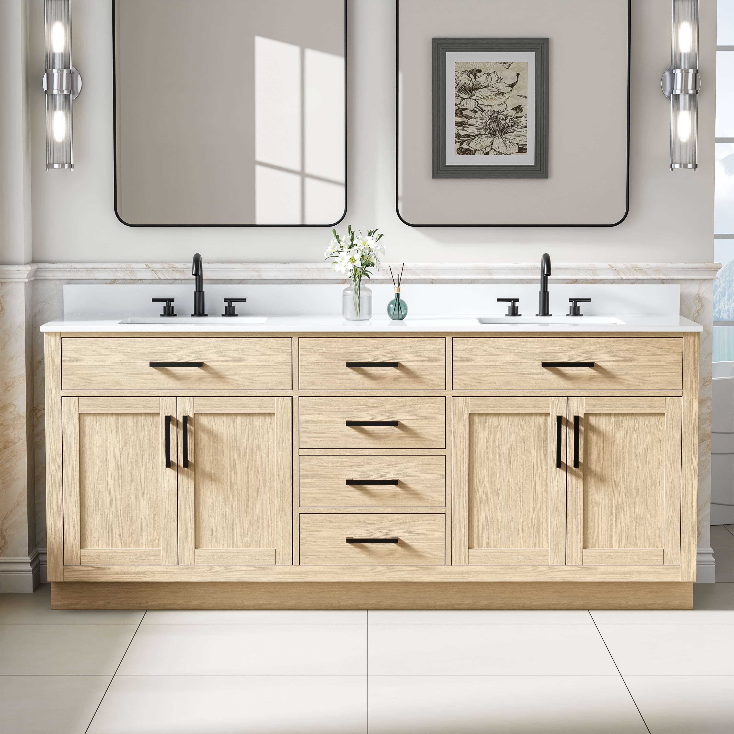Ayelon Undermount Bathroom Vanity with White Cultured Marble Top (Fully Assembled)