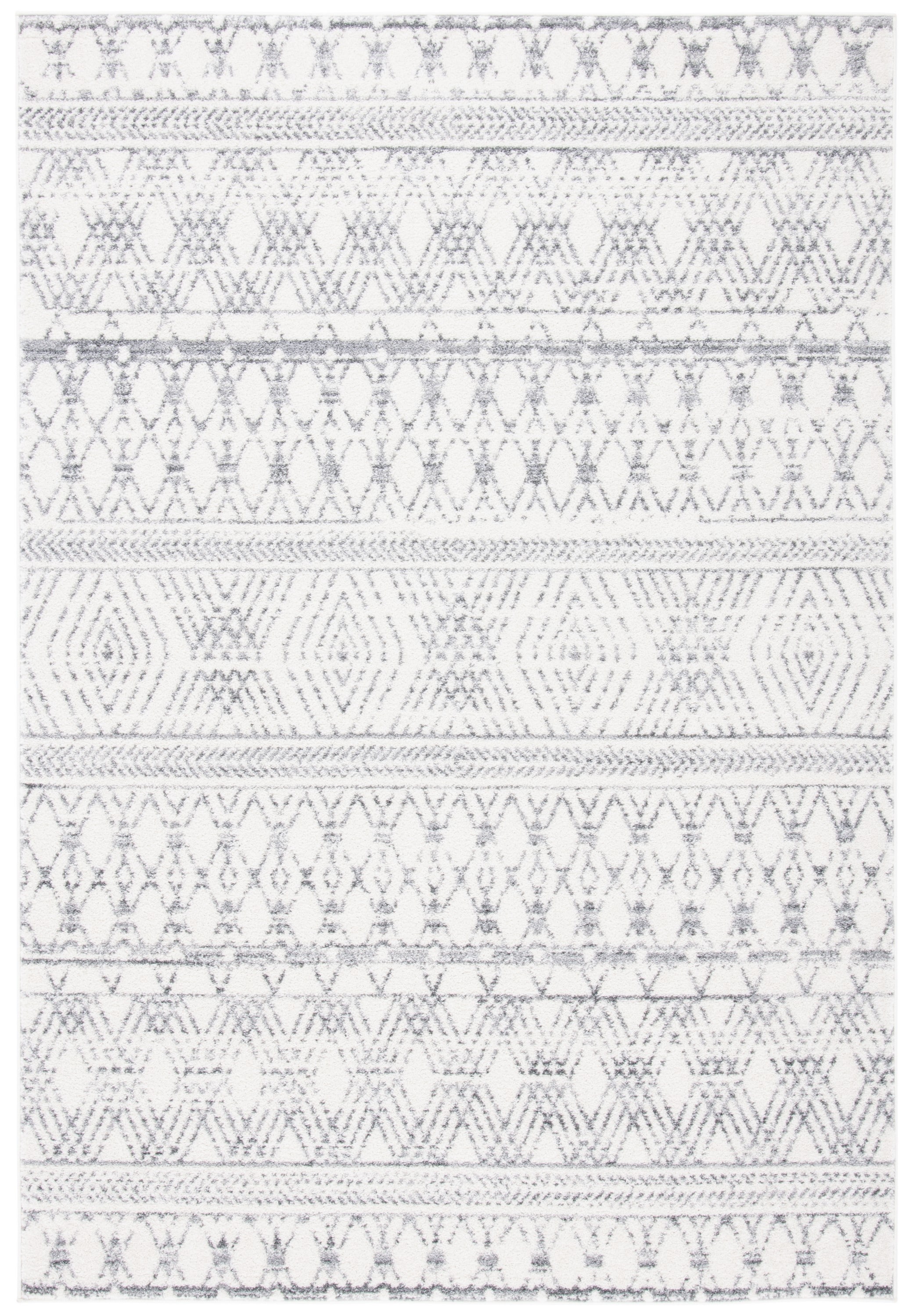 Ivory and Gray Hand-Knotted Geometric Area Rug