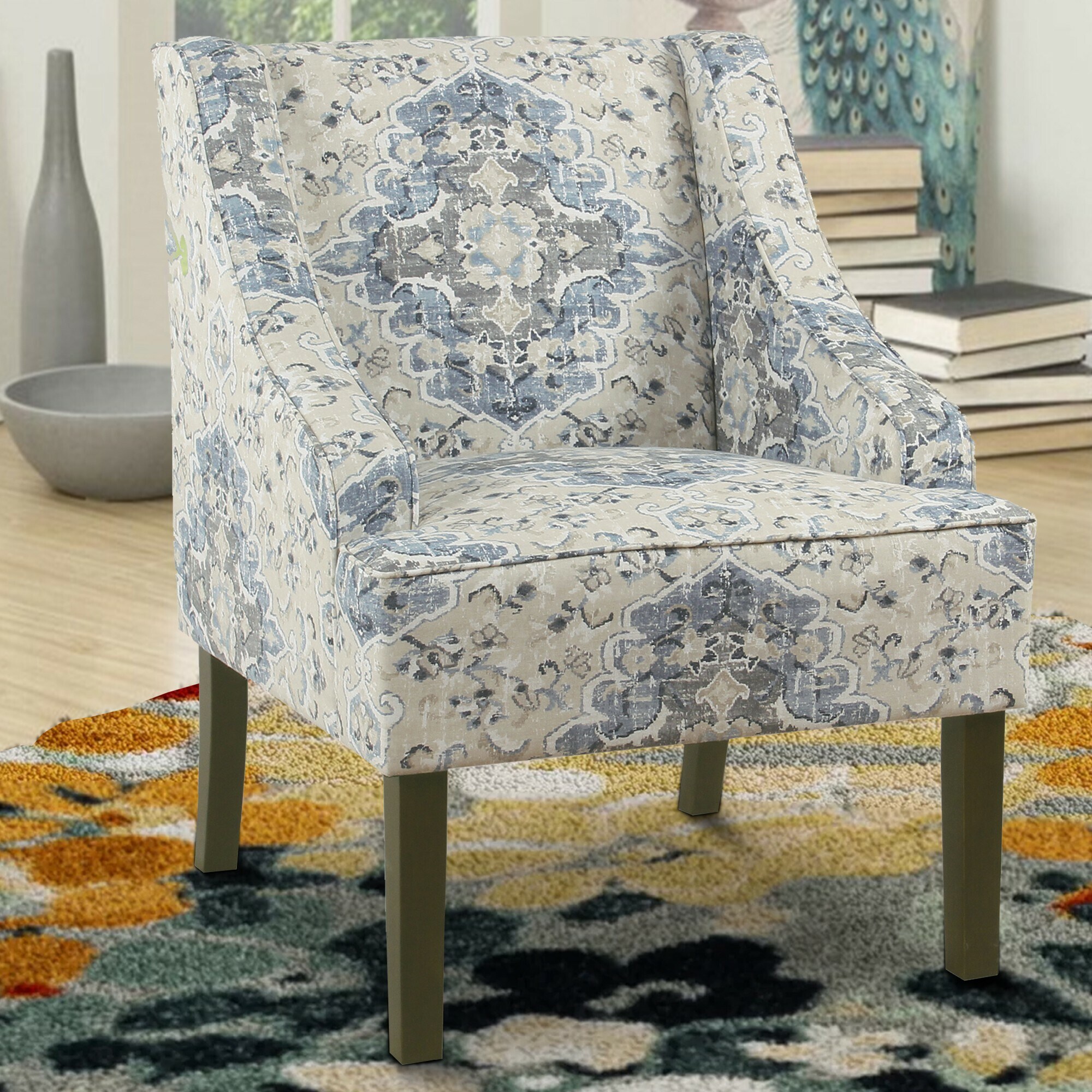 Benzara Modern Cream Blue and Brown Accent Chair BM194148 at Lowes