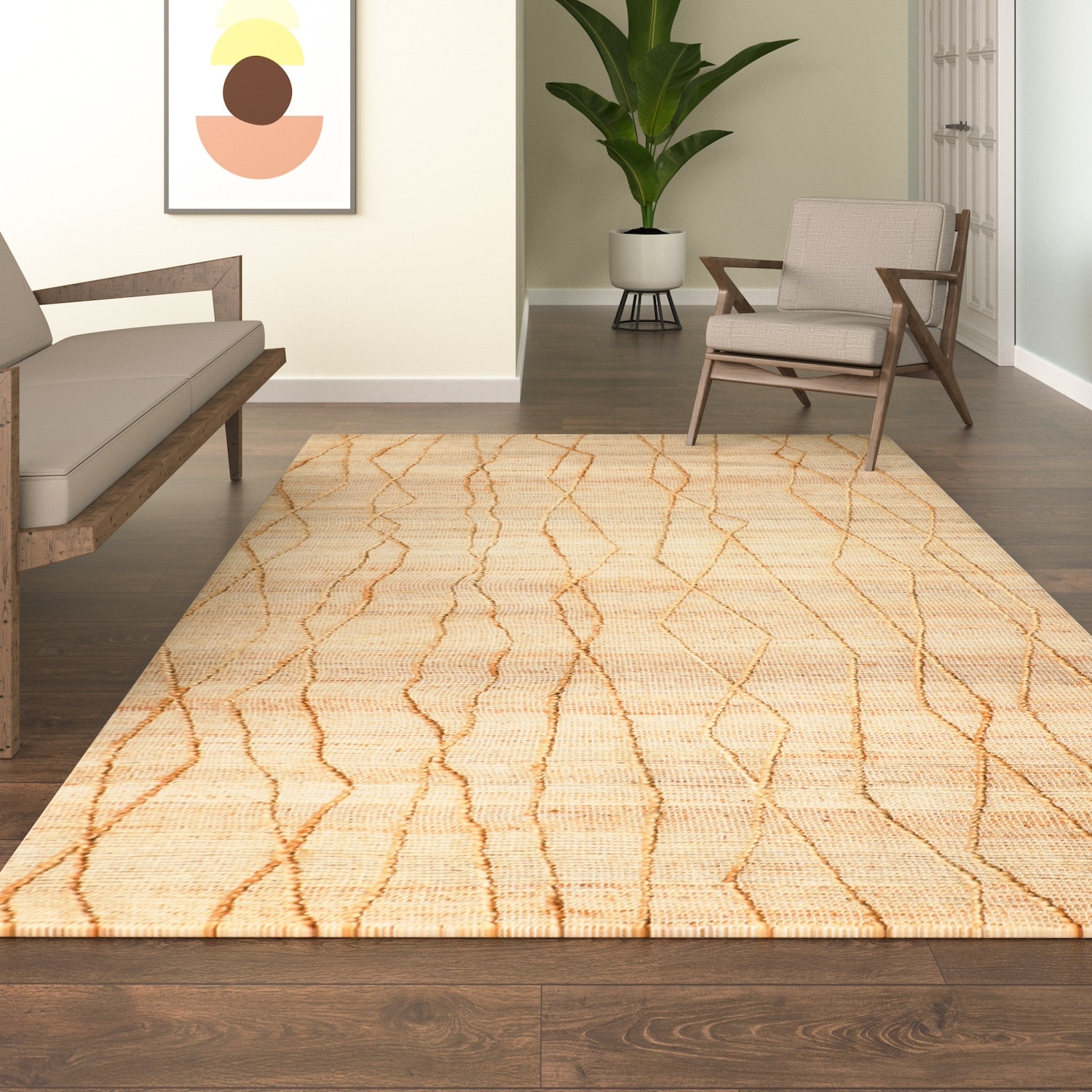 LR Home 1320A3590304J8 2 x 3 (ft) Jute Natural Rectangular Indoor Abstract Bohemian/Eclectic Area rug