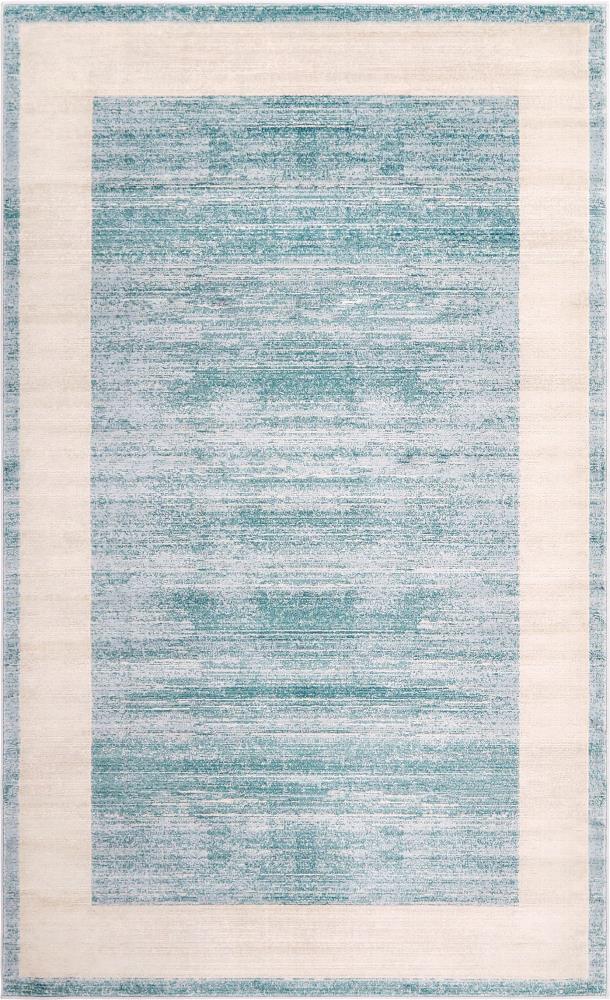 Turquoise and Ivory Rectangular Synthetic Area Rug