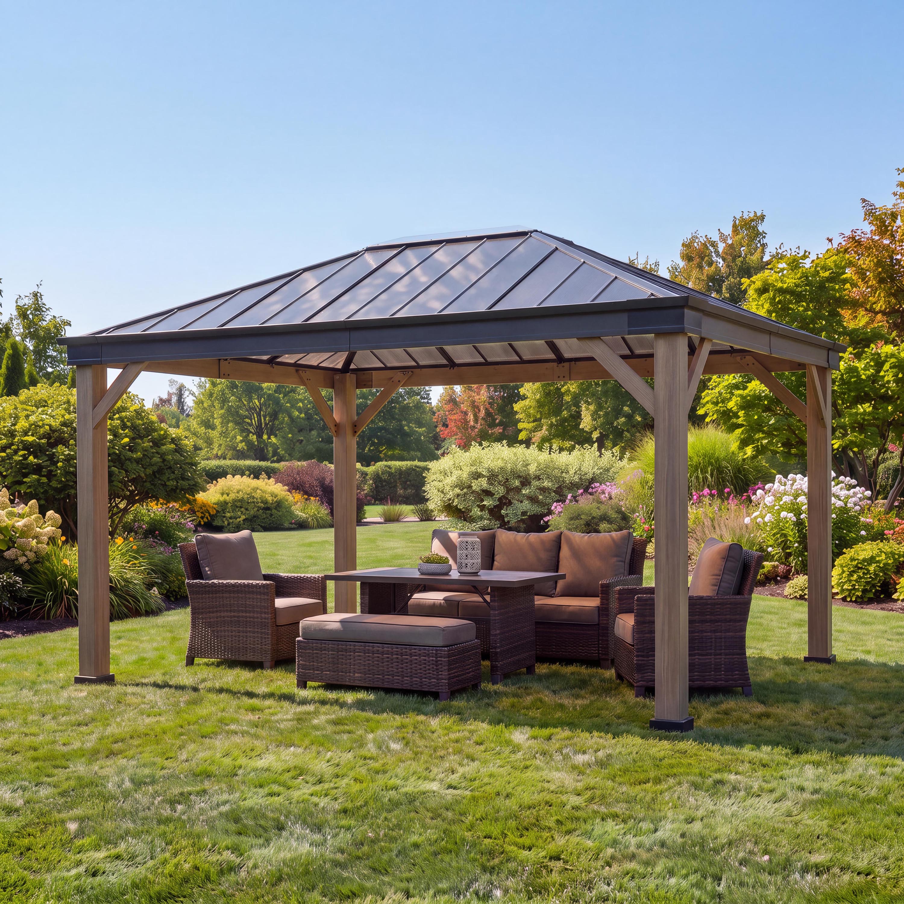 Sunjoy 13-ft x 11-ft Hardtop Roof Steel Gazebo