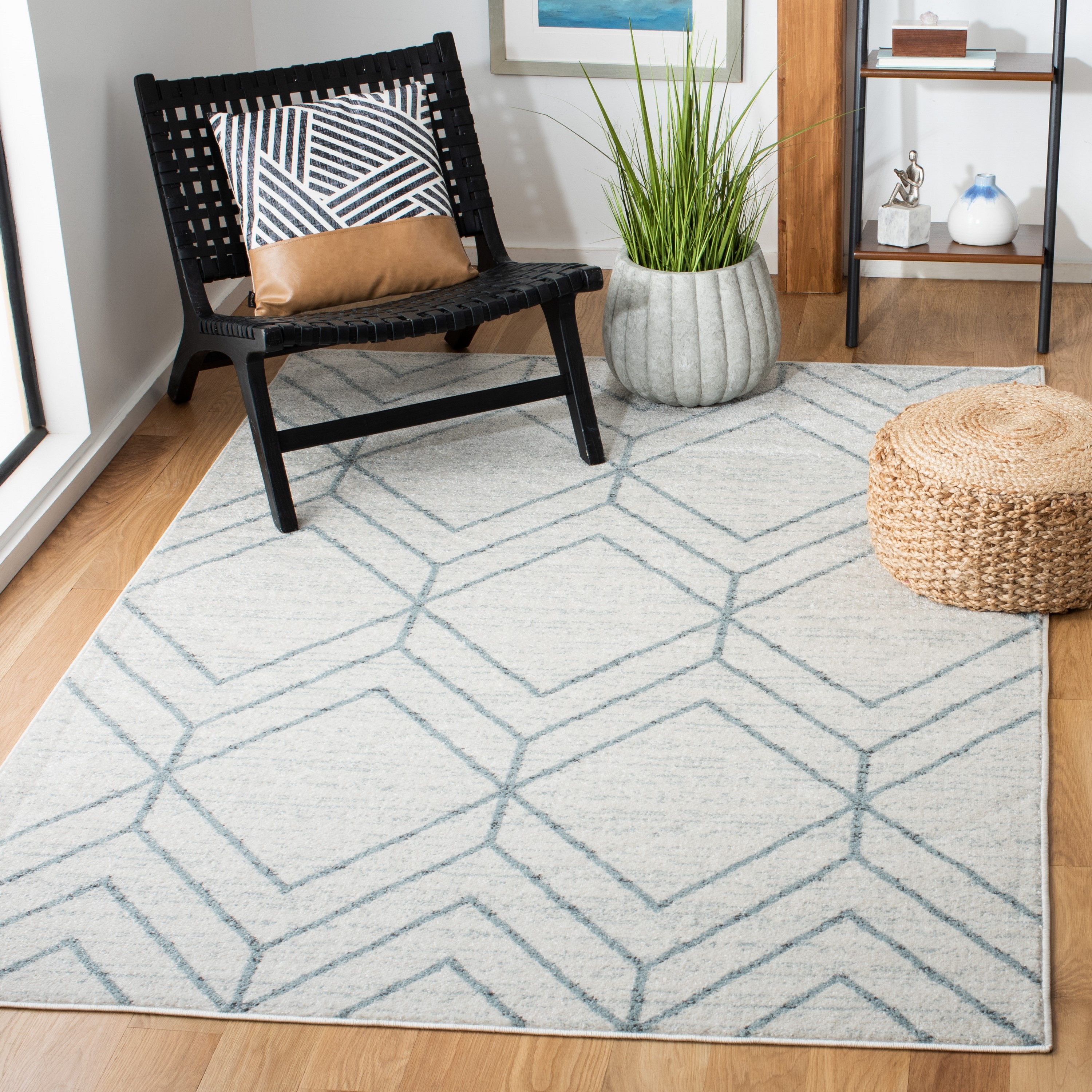 Safavieh ADR241K-3 Adirondack 3 x 5 (ft) Loomed Polypropylene Gray/Blue Rectangular Indoor Geometric Bohemian/Eclectic Throw rug