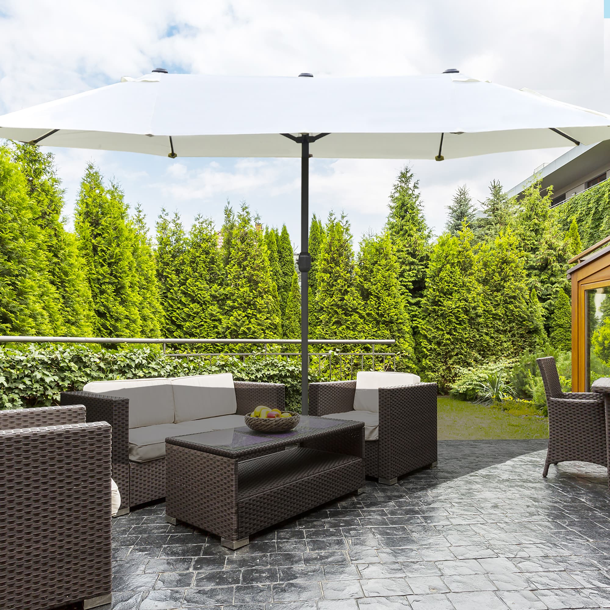 Fun Orange FUNHWCP99 15.7-ft Steel Beige No-tilt Market Patio Umbrella with Base