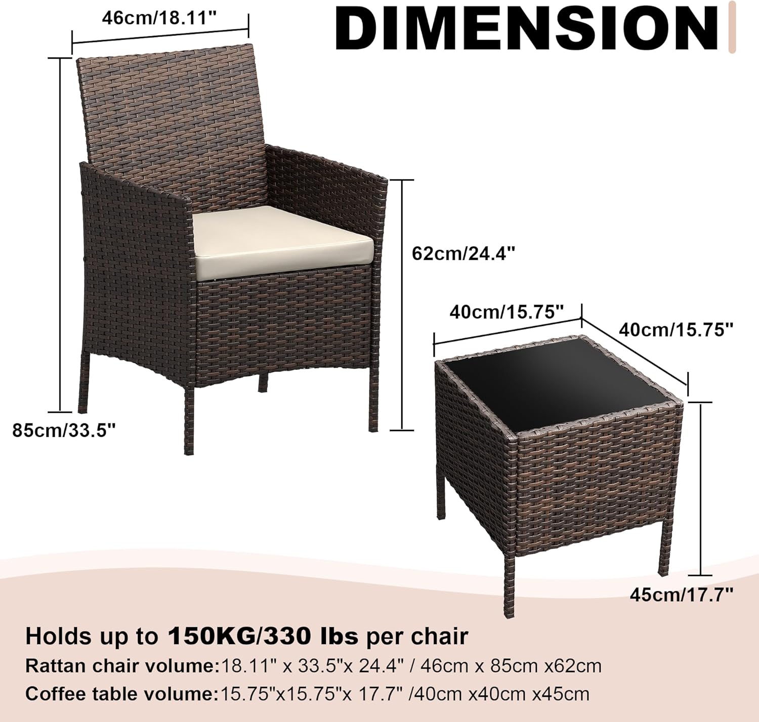 GarveeLife 3 Piece Patio PE Rattan Conversation Set/Includes 2 Chairs 1 ...
