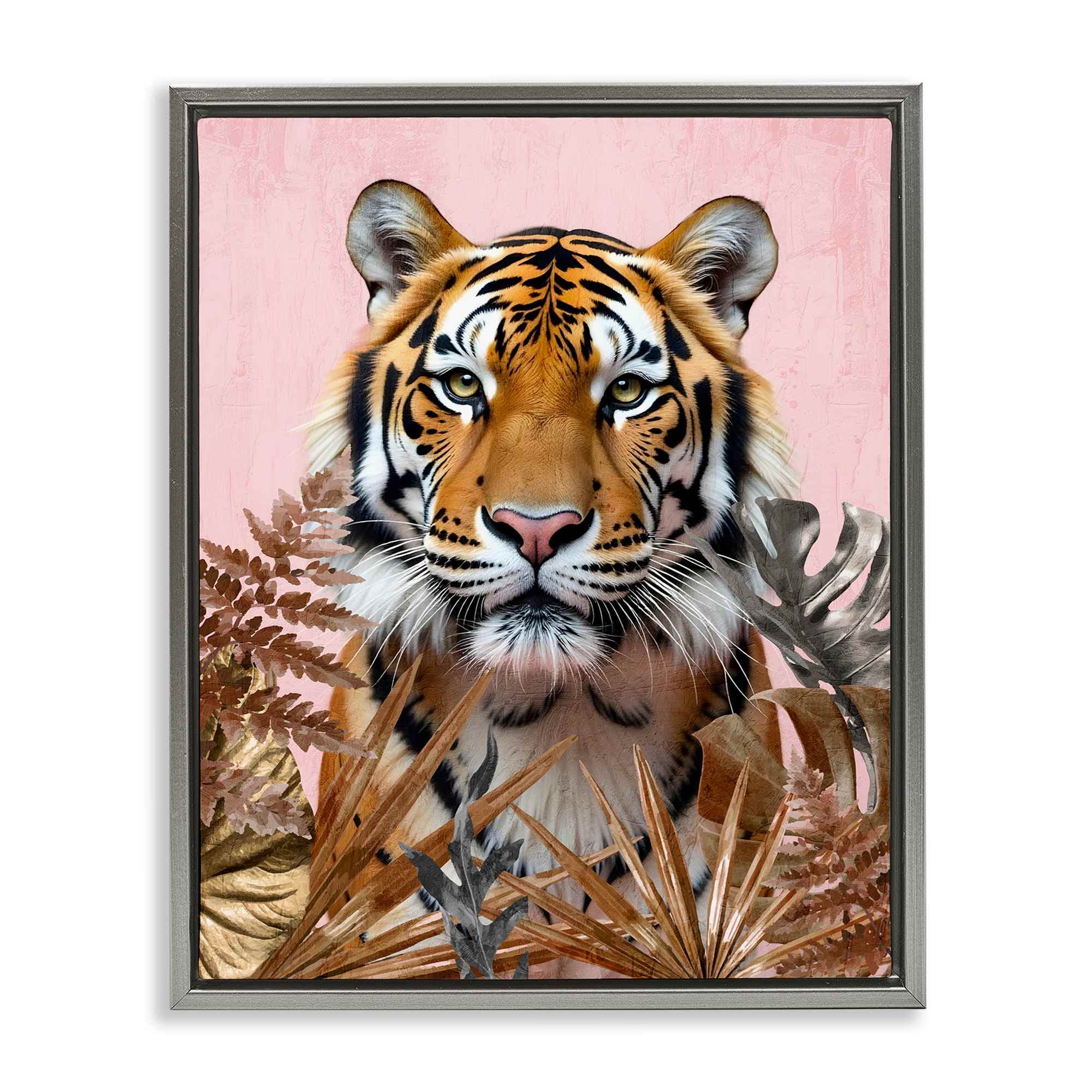 Stupell Industries BS-076-FFL-24X30 Fierce Tiger on Pink Gray Framed Floater Canvas Wall Art By Kim Allen 25 x 31