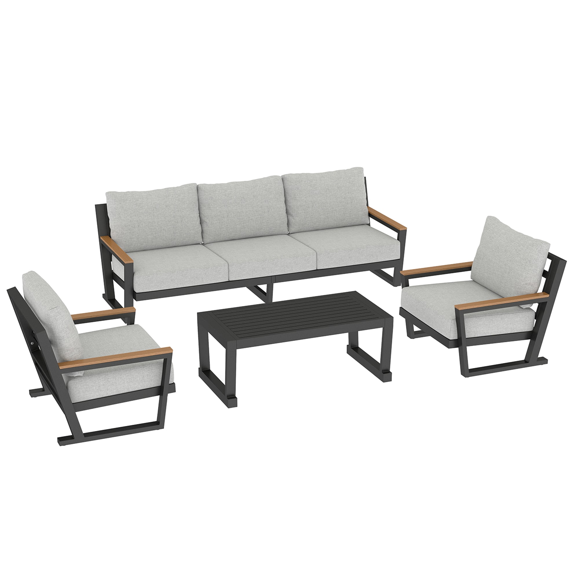 SINOFURN SYA38035GY 5 -Piece Patio Sofa Conversation Set with Light Gray Cushions