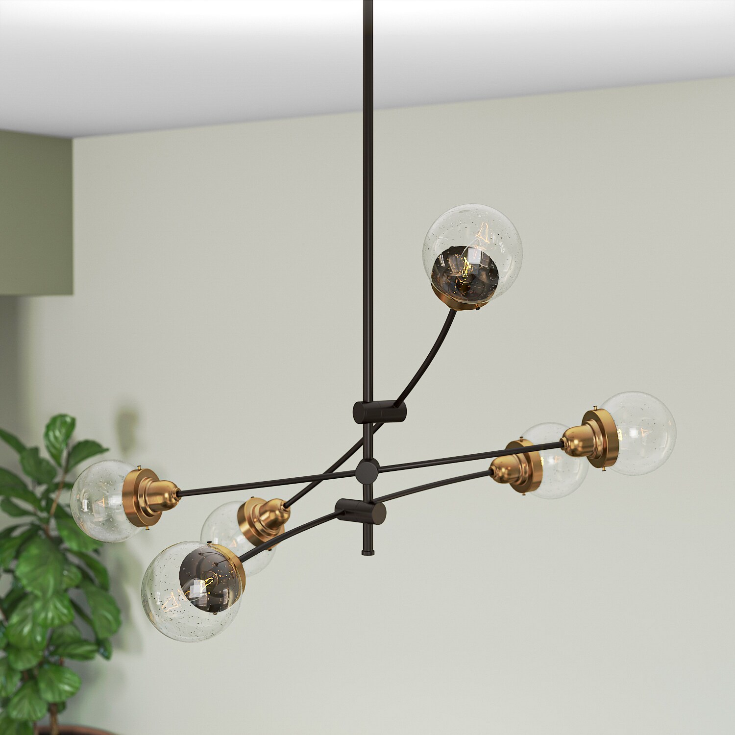 Bronze and Black Adjustable Sputnik Chandelier with Clear Glass Globes
