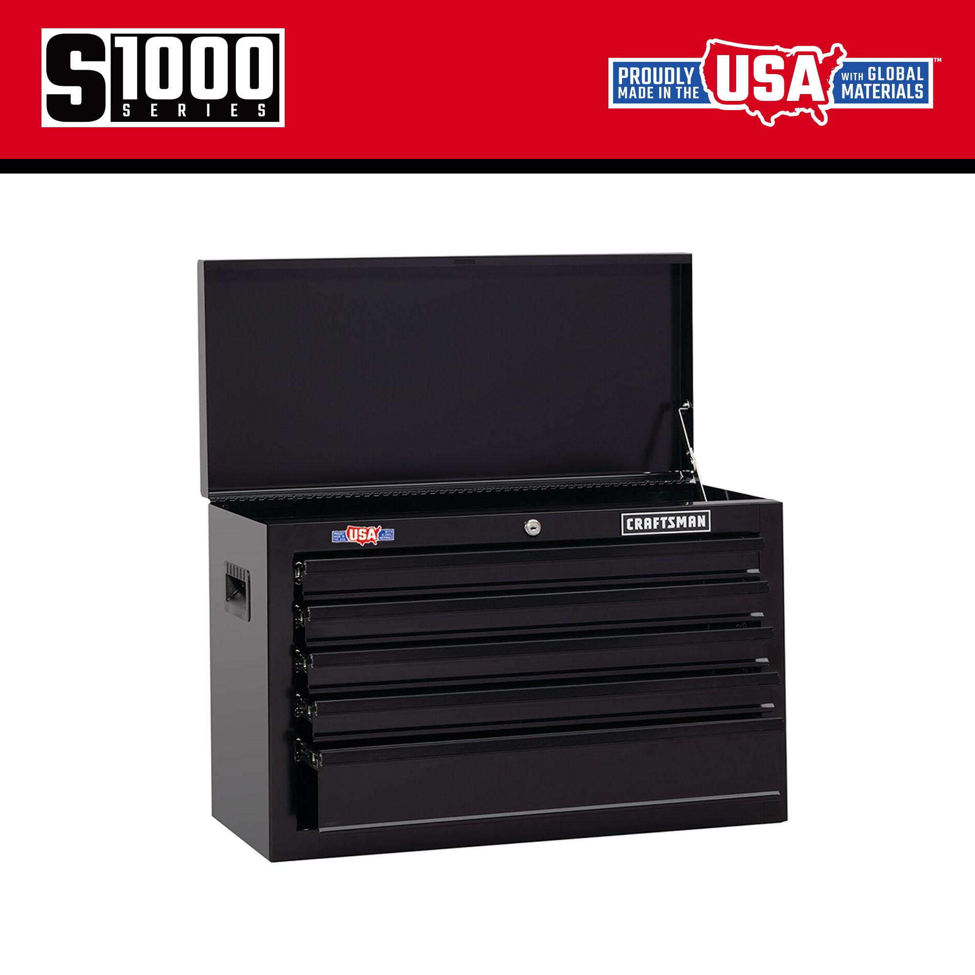 1000 Series 26-in W x 17.25-in H 5-Drawer Steel Tool Chest (Black) | - CRAFTSMAN CMST22654BK