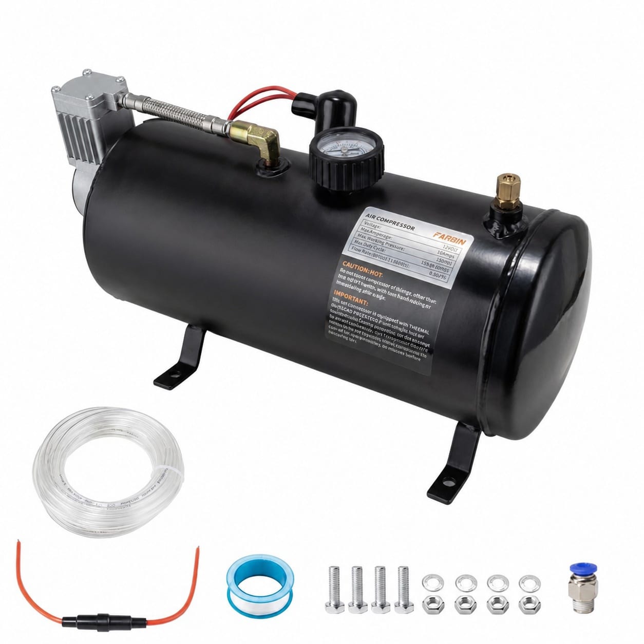 AKSCYZM  150 PSI 0 8 gal Air Compressor Kit 12V Heavy Duty Steel Air Tank with Automatic Shut Off for Train Horn Tire Inflator Mattress Truck