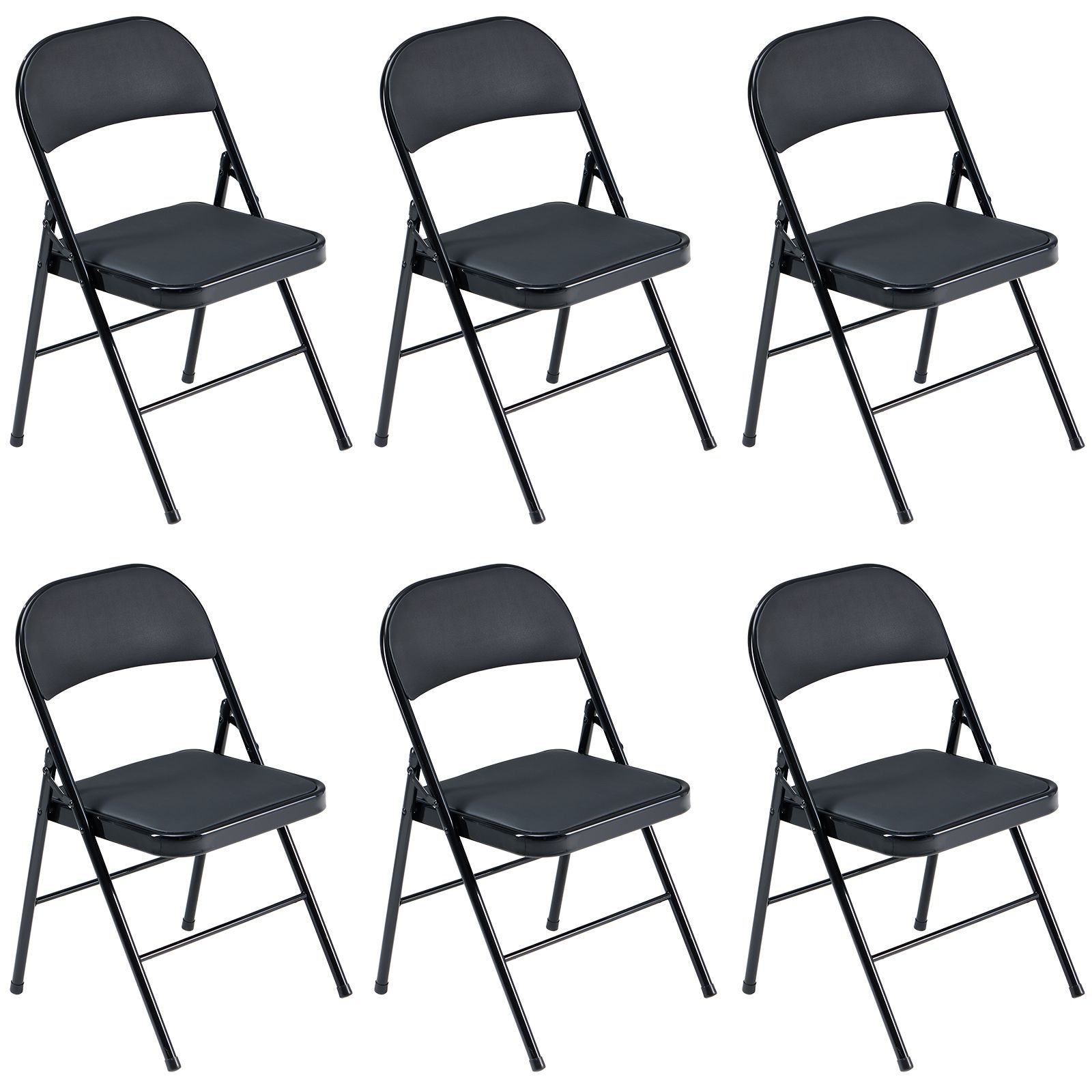 JUSHUA - 6-Piece Black Iron and PVC Foldable Chair Set for Convention Exhibition and Event Seating