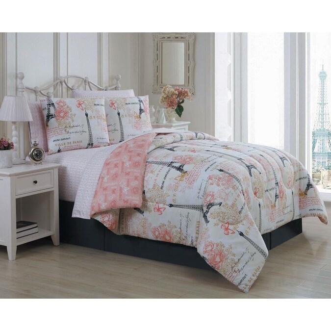 Geneva Home Fashion Amour Paris 8 Piece, Pink Queen Size Bed Set