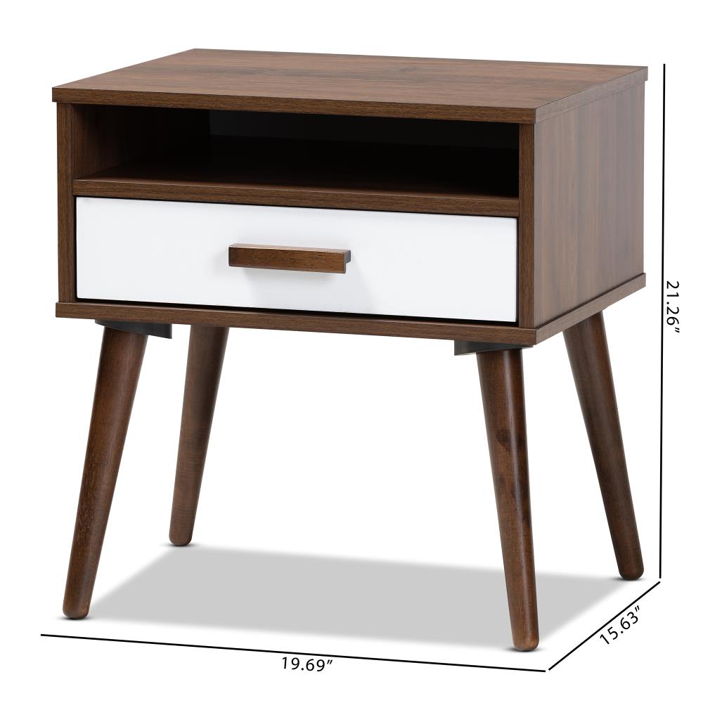 Baxton Studio Quinn Walnut White Wood Midcentury End Table with