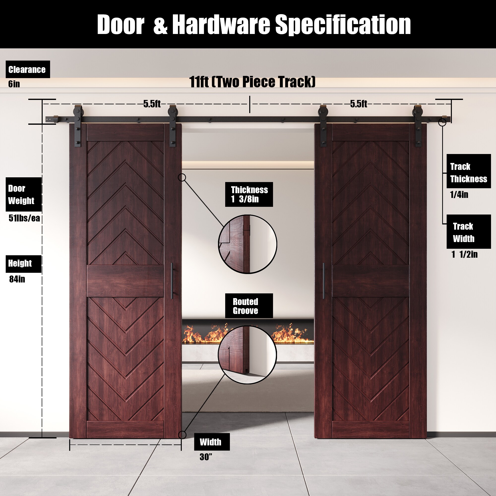 HOMACER YT2H132C-JT2-3084-RD Barn-Doors - View #2