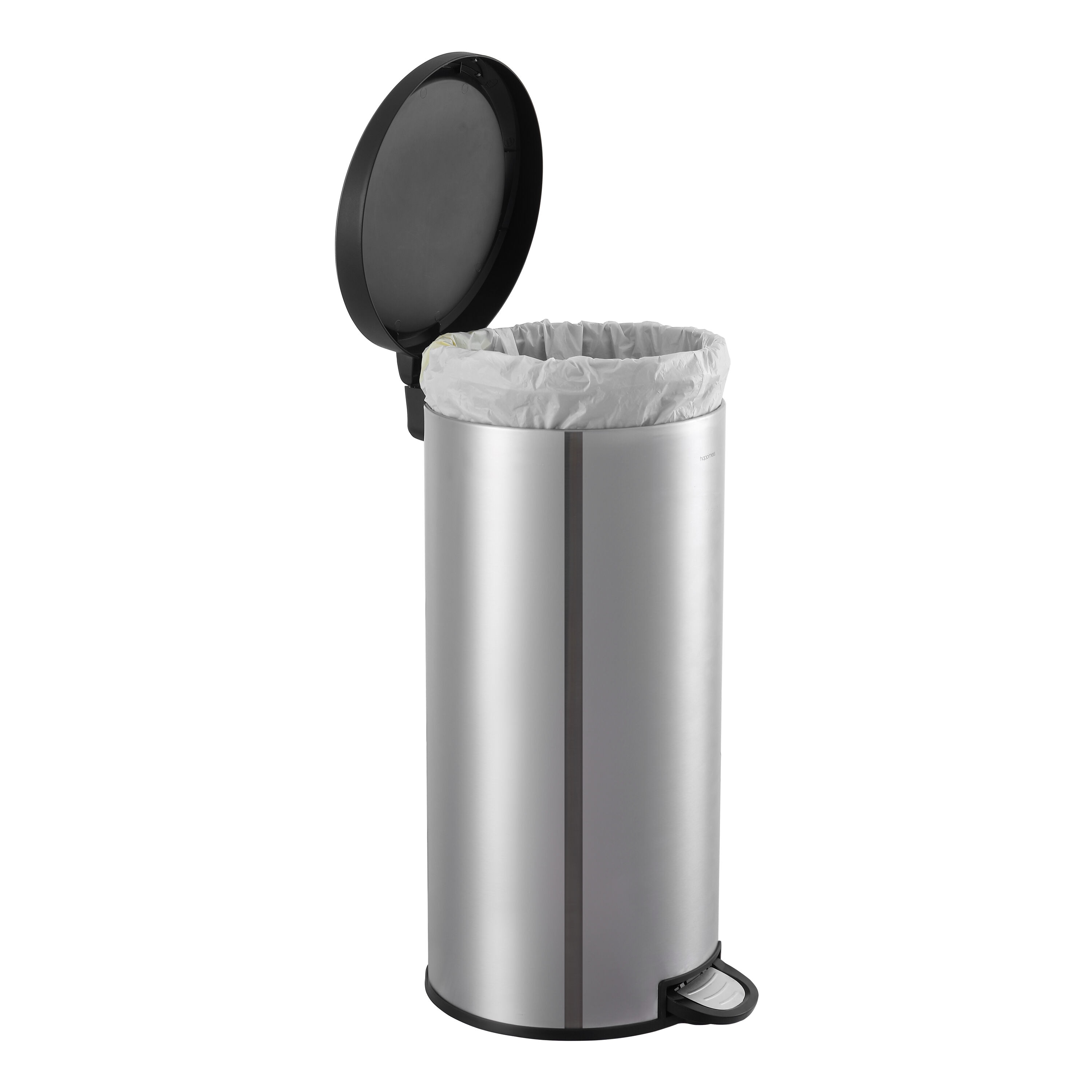 Oscar Stainless Steel Cylinder Step Trash Can Set with Black Lid