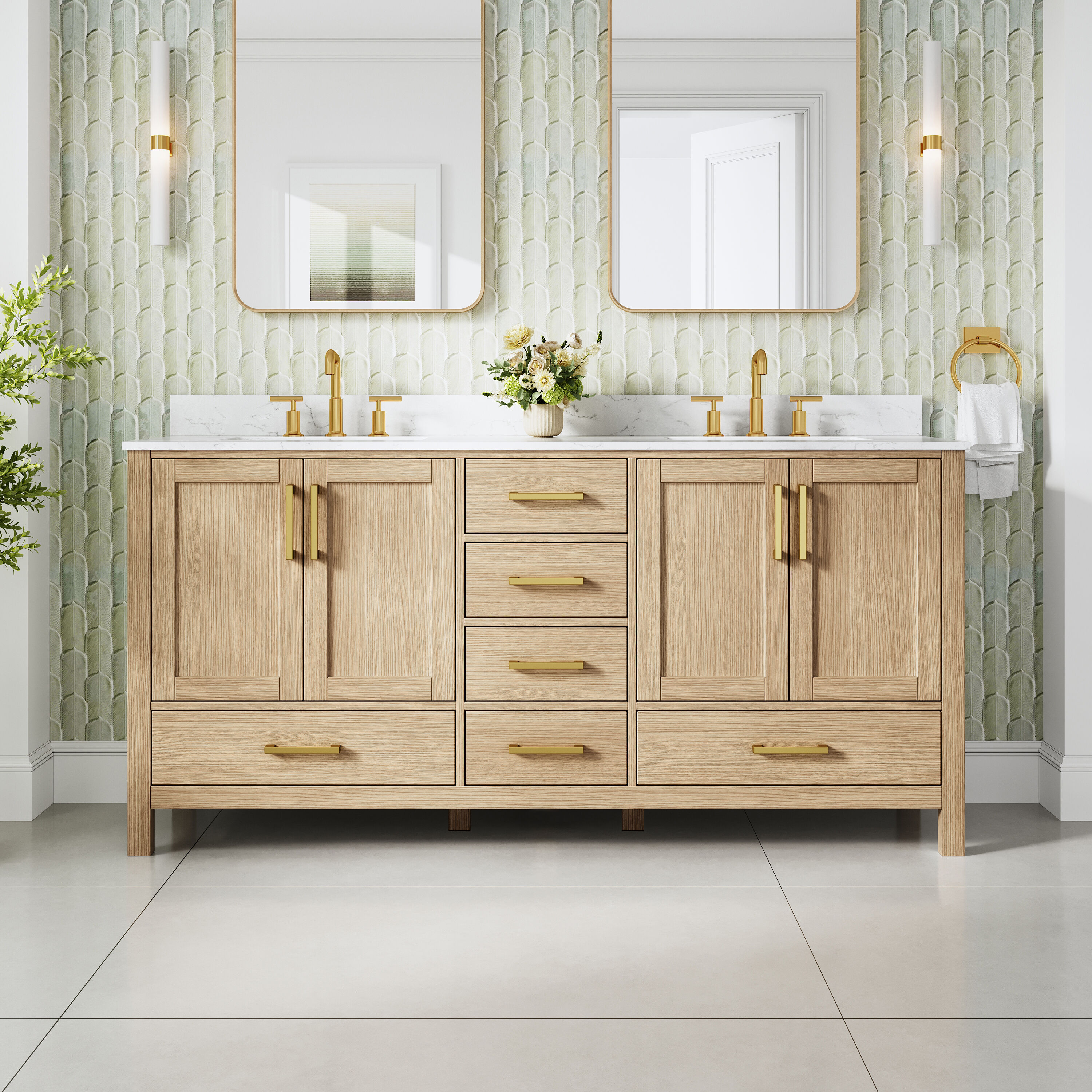 ANGELES HOME Double and Single Sink Bathroom Vanities with Carrara Cultured Marble Top (Fully Assembled)