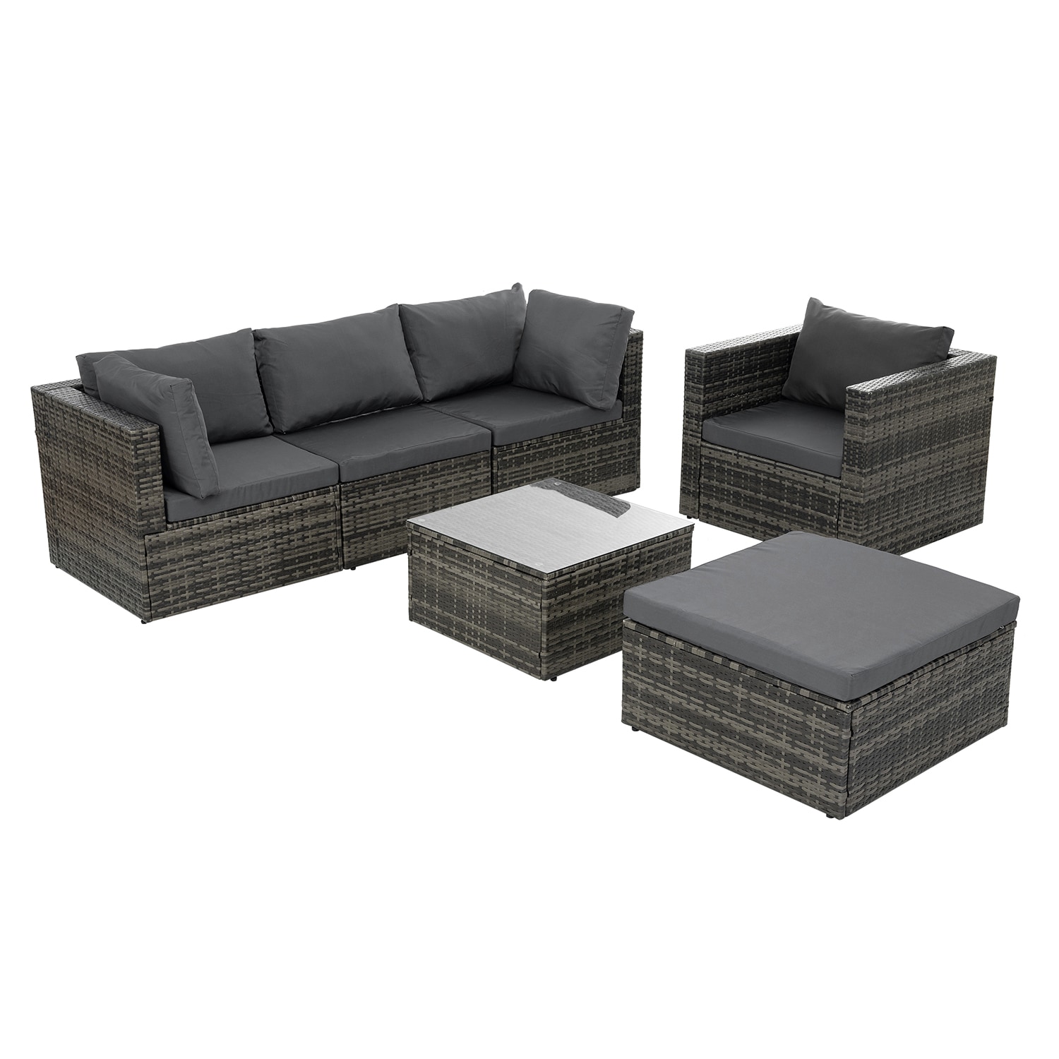 SINOFURN SYB790007GY 6 -Piece Wicker Patio Sofa Conversation Set with Gray Cushions