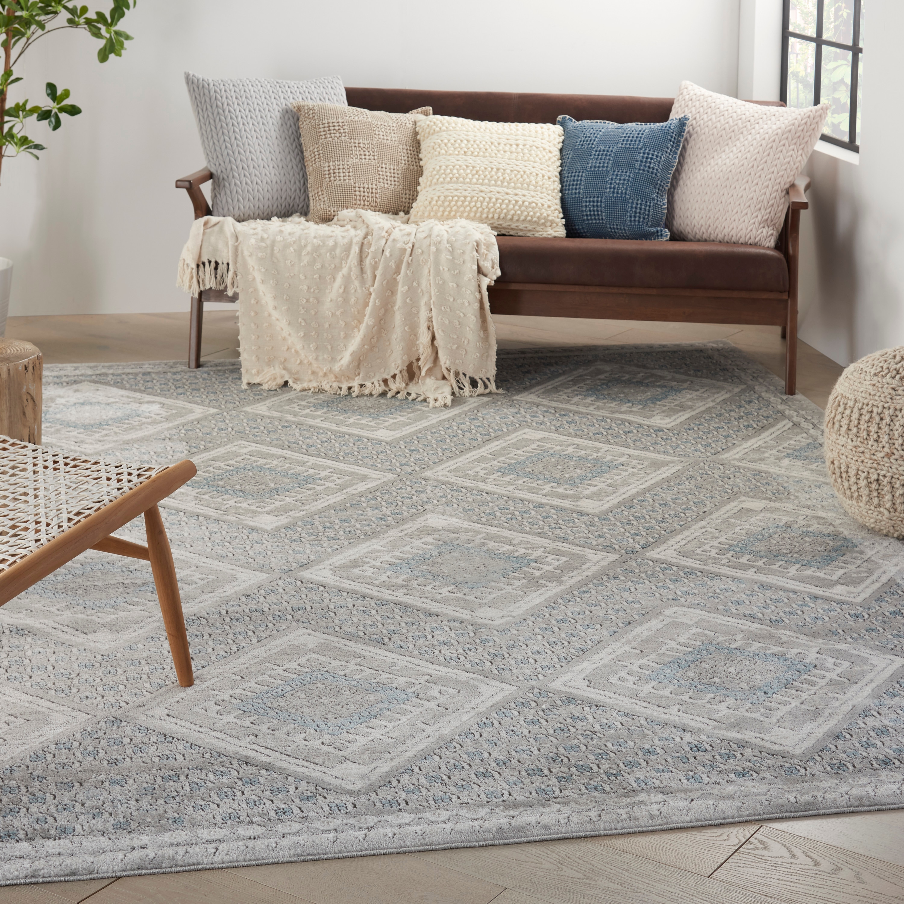 Nourison 099446826572 Concerto 7 x 10 (ft) Loomed Polypropylene Grey/Ivory/Blue Rectangular Indoor Tribal Area rug