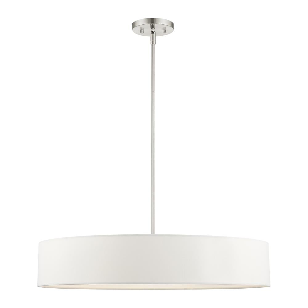 Elegant Brushed Nickel 5-Light Drum Pendant with Crystal Accents and Off-White Shade