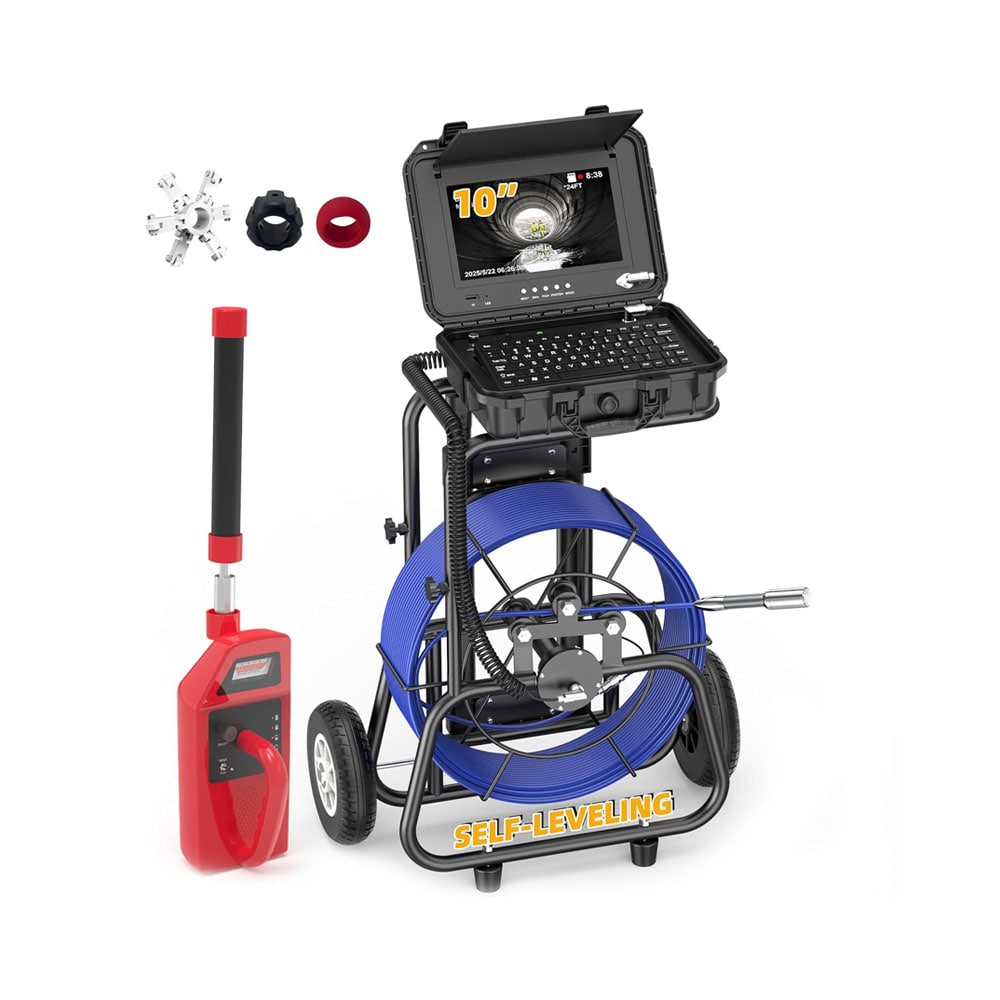 Anysun Sewer Camera with Locator and Self Leveling 10 Inch HD Industrial Endoscope IP68 Waterproof with Keypad 200ft 7MM Cable Distance Counter and DVR #AS-IIS1MP0086-R0